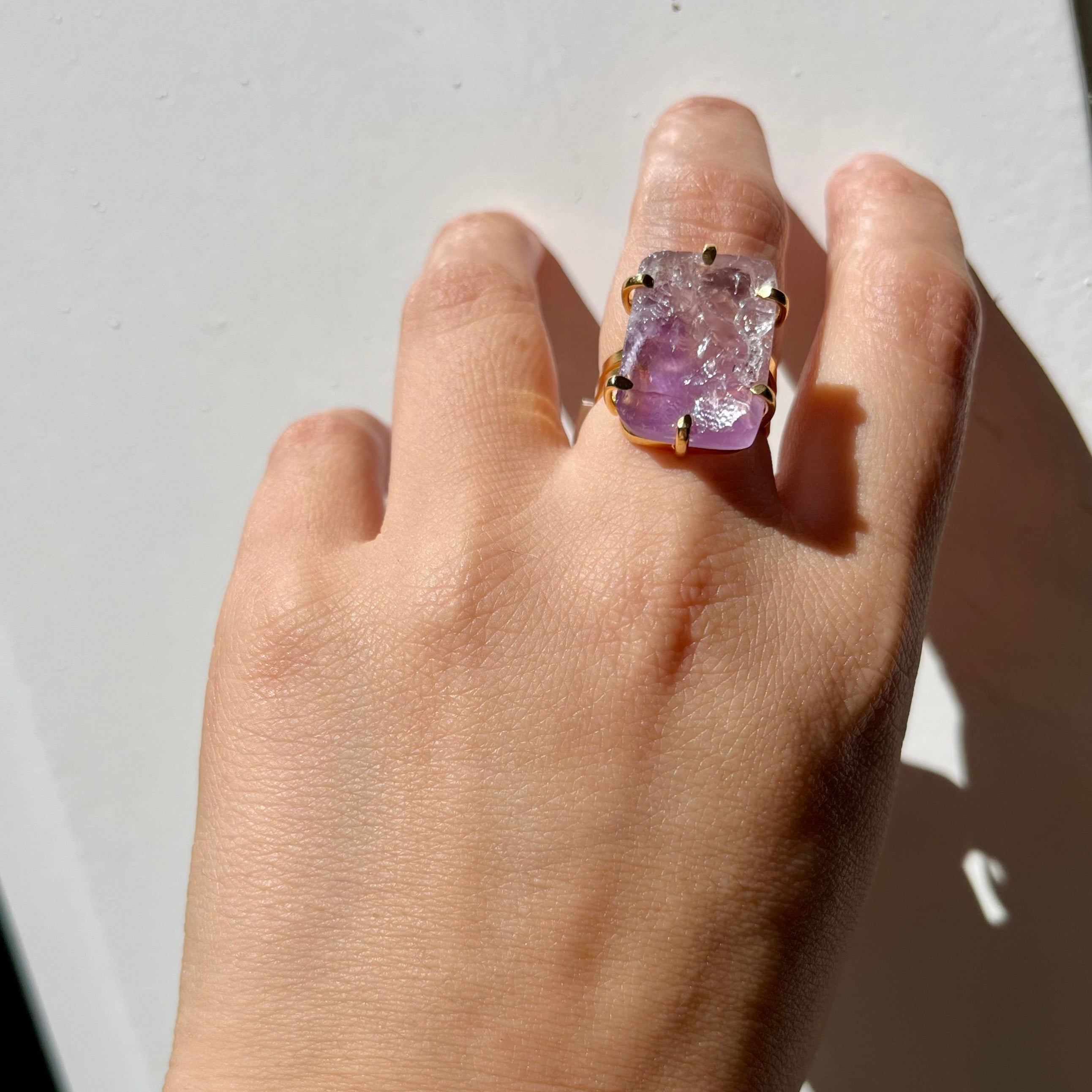 Ring Big Square Amethyst Gold Plated