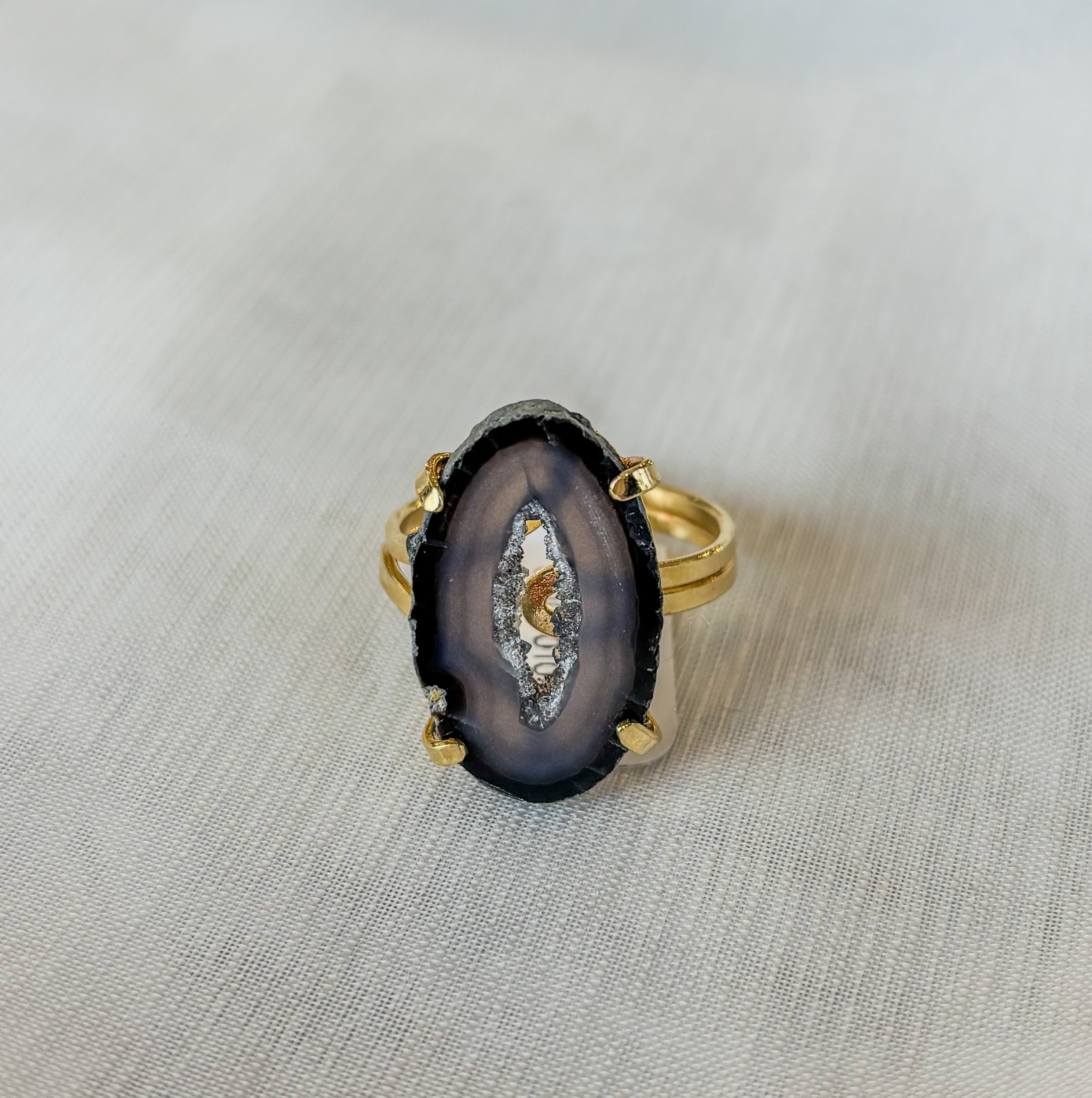 Agate - Raw Ring - Adjustable - Gold Plated