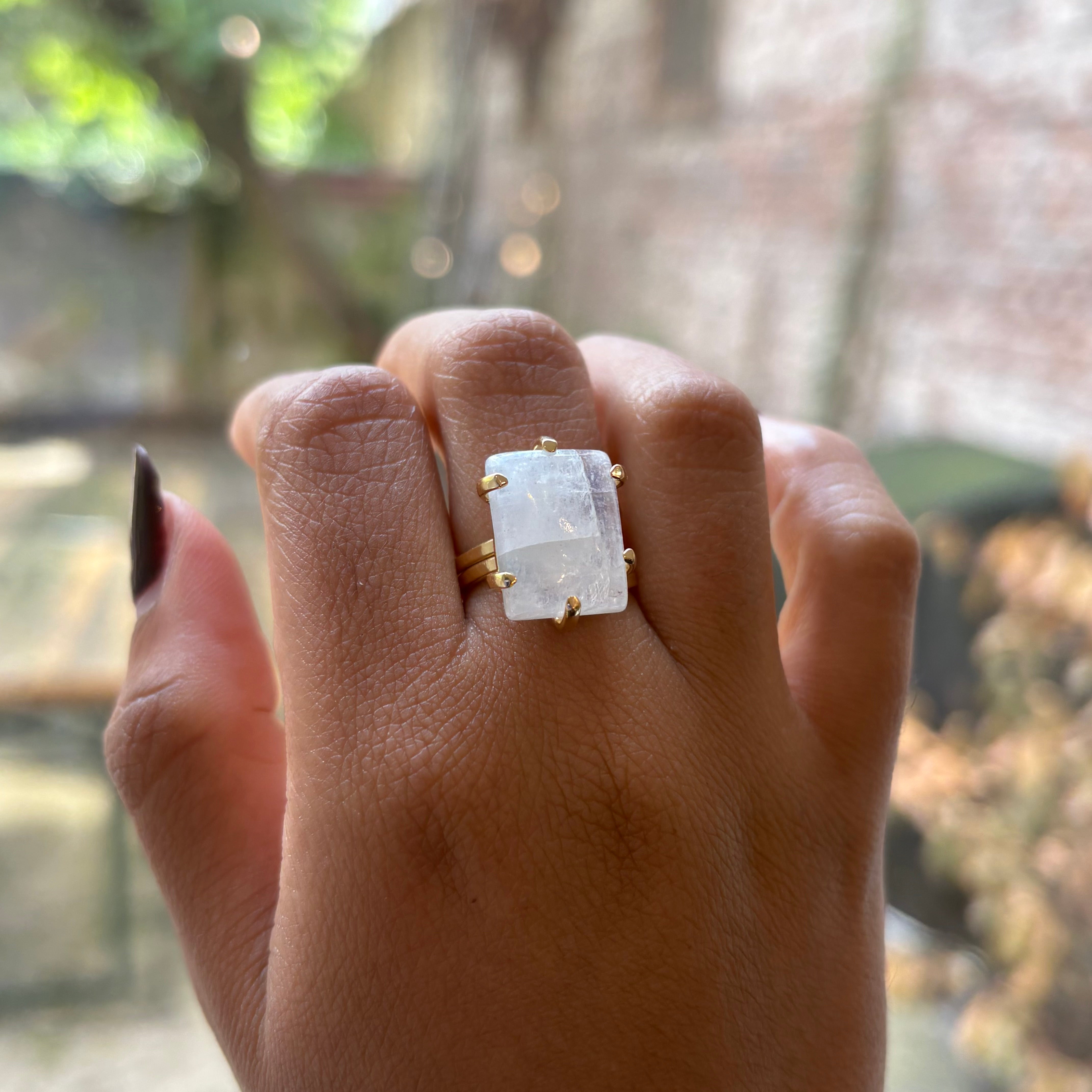 Moonstone Cabuchon Adjustable Ring - Gold Plated