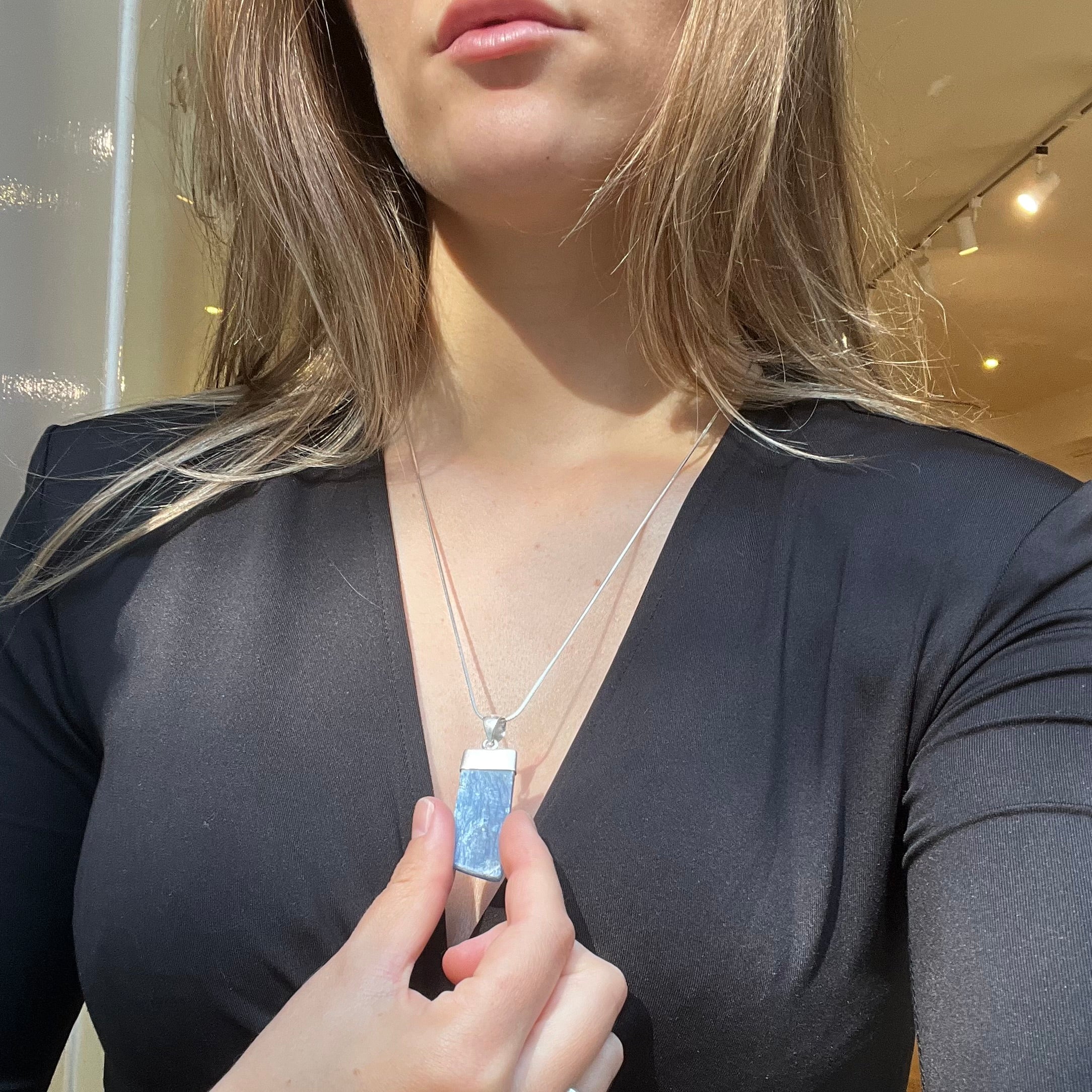 Blue Kyanite Polished Necklace - Sterling Silver