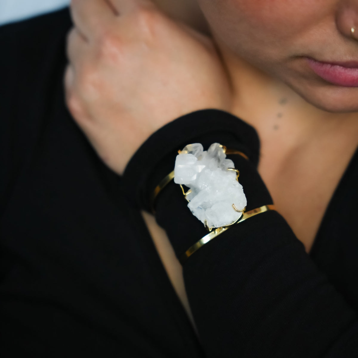 Bergkristal - Cluster Armband - Verguld