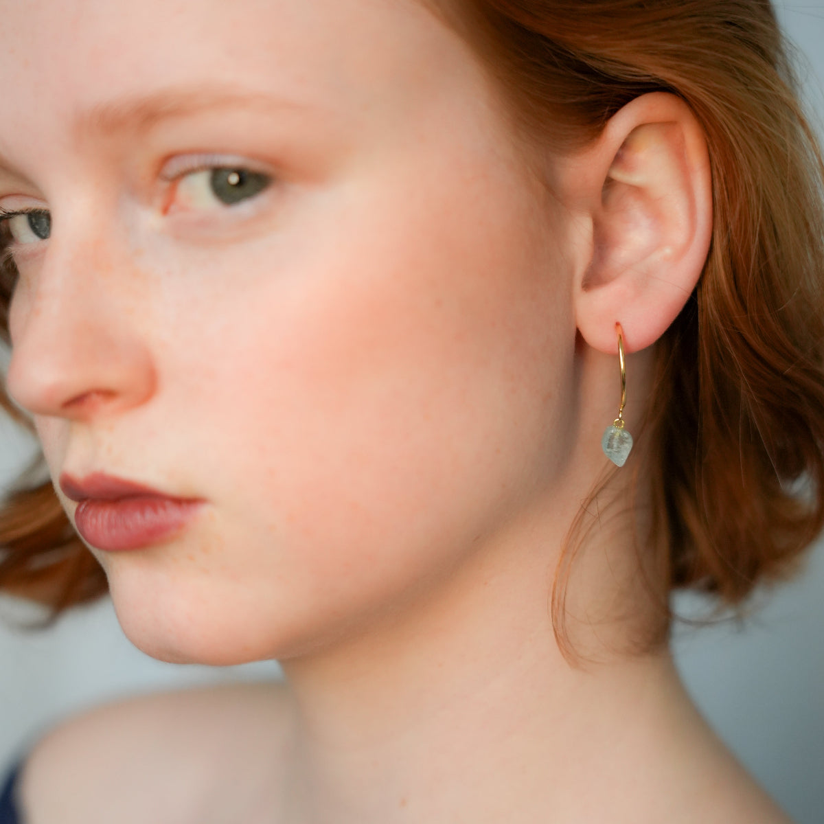 Aquamarine Half Moon Earrings - Gold Plated