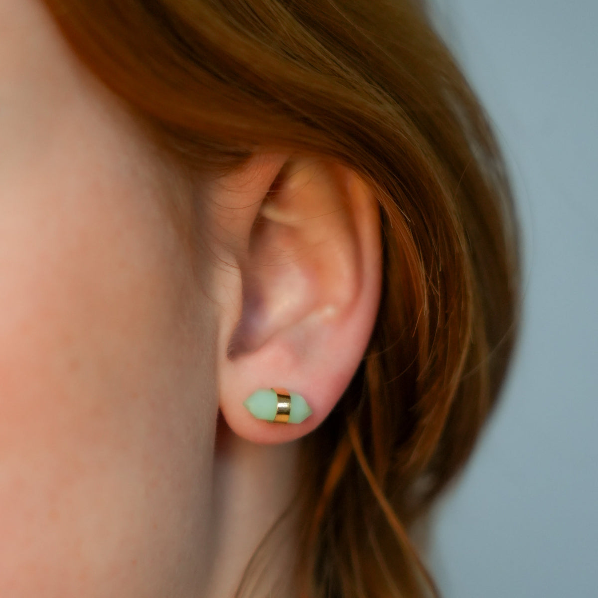 Chrysoprase  - Two points Earrings - Gold Plated
