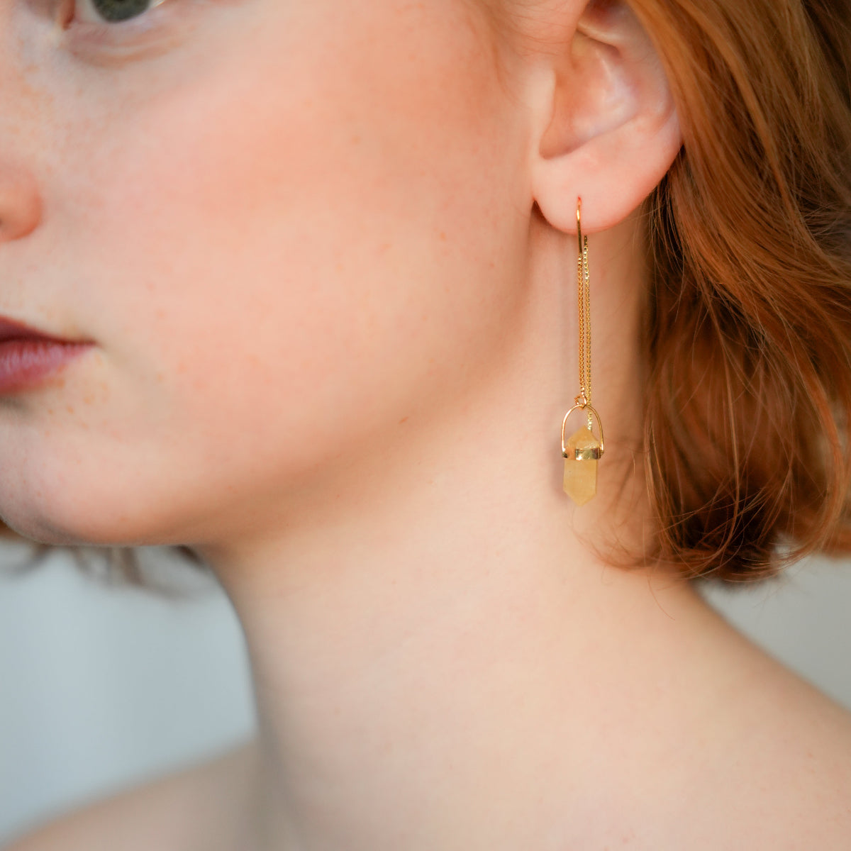 Citrine - Pointed Threaded Earrings - Gold Plated