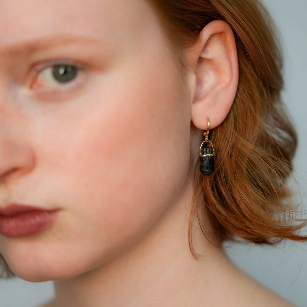 Black Tourmaline - Hoops Lollipop - Gold Plated