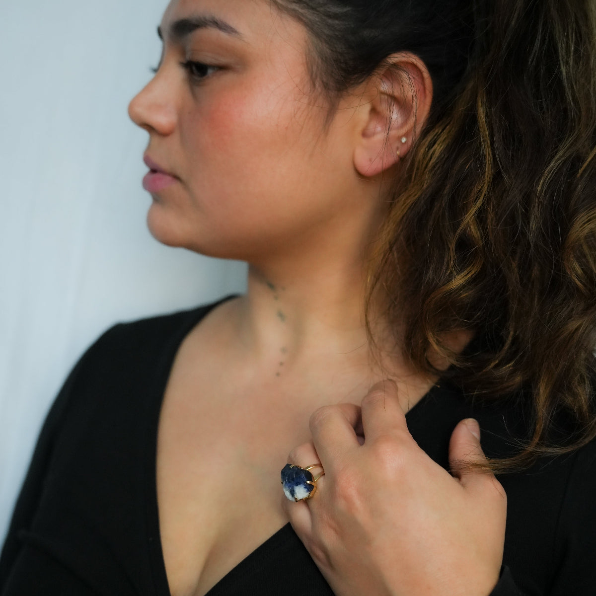 Big Sodalite - Lollipop Ring - Gold Plated