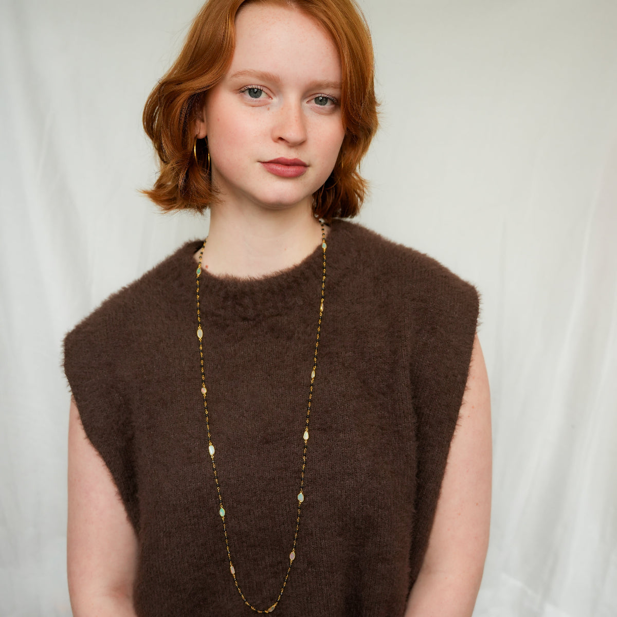 Opal & Blue Shappire Beads Necklace - Gold Plated on Sterling Silver