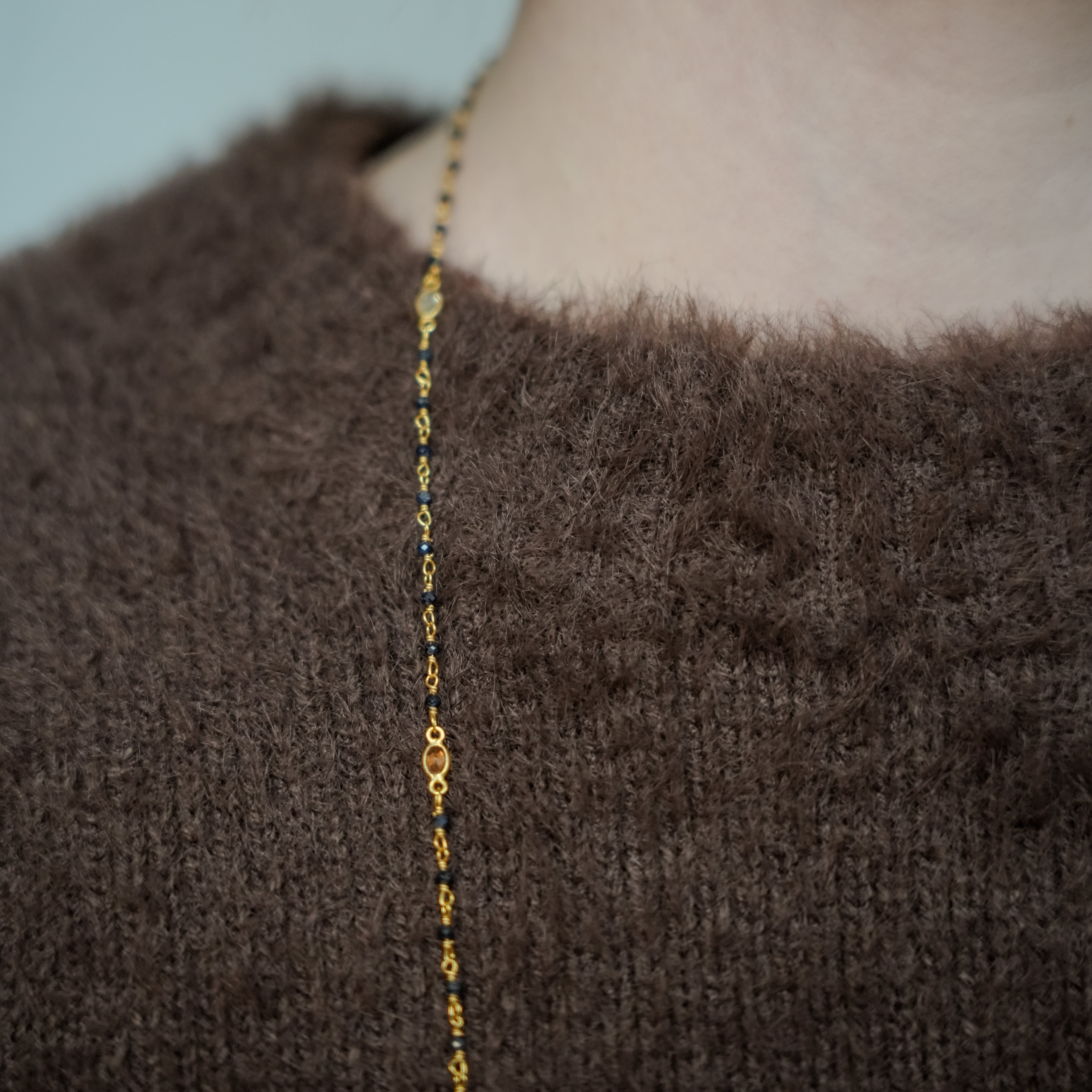 Blue Shappire & various Beads Necklace - Gold Plated on Sterling Silver