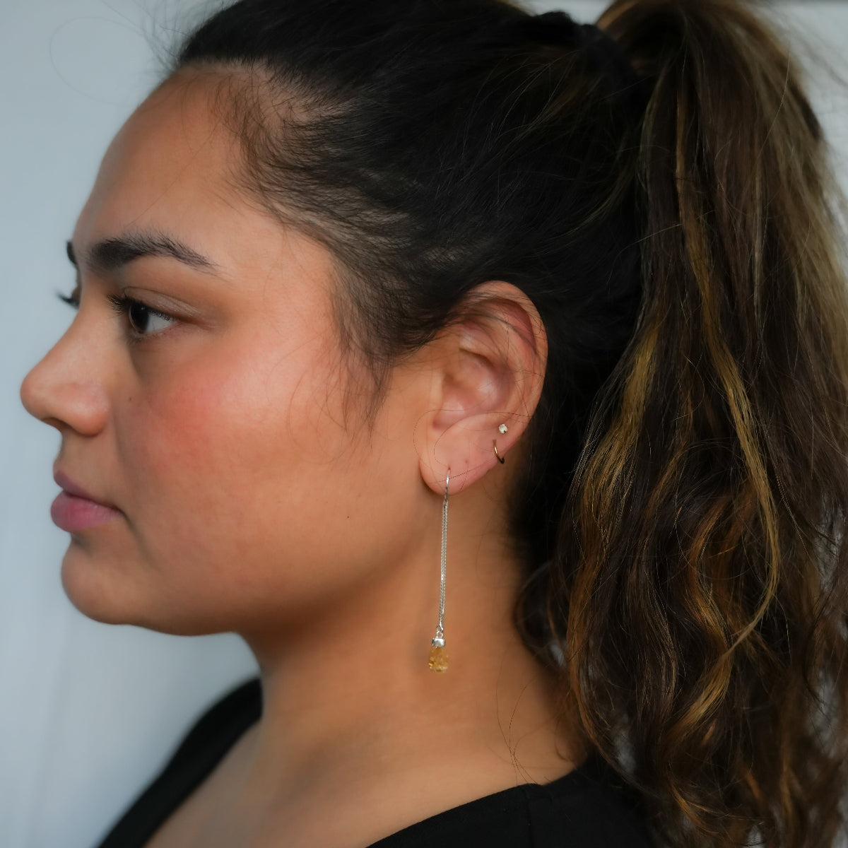 Citrine - Threaded Earrings - Sterling Silver