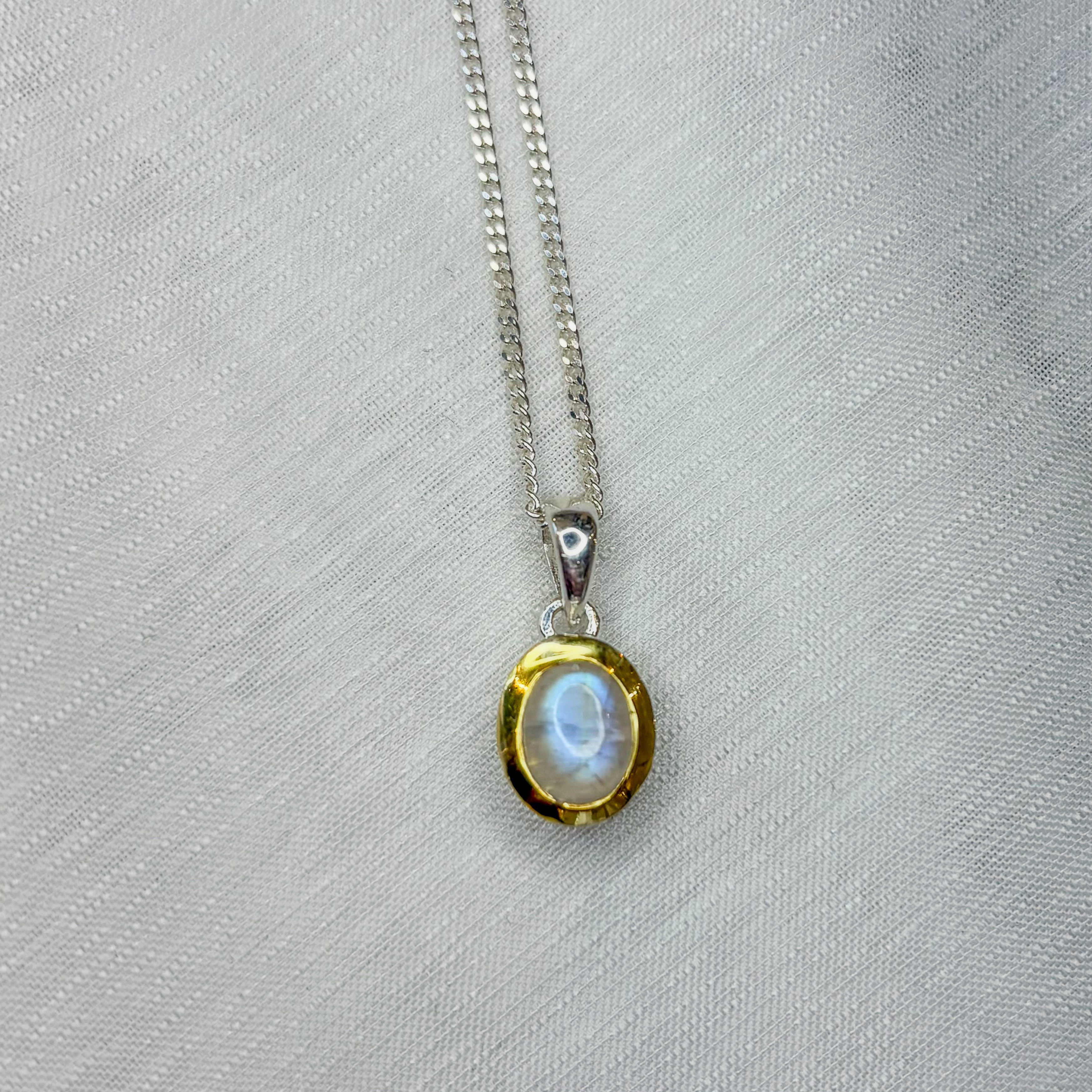 Moonstone Oval Pendant - Sterling Silver Gold Plated