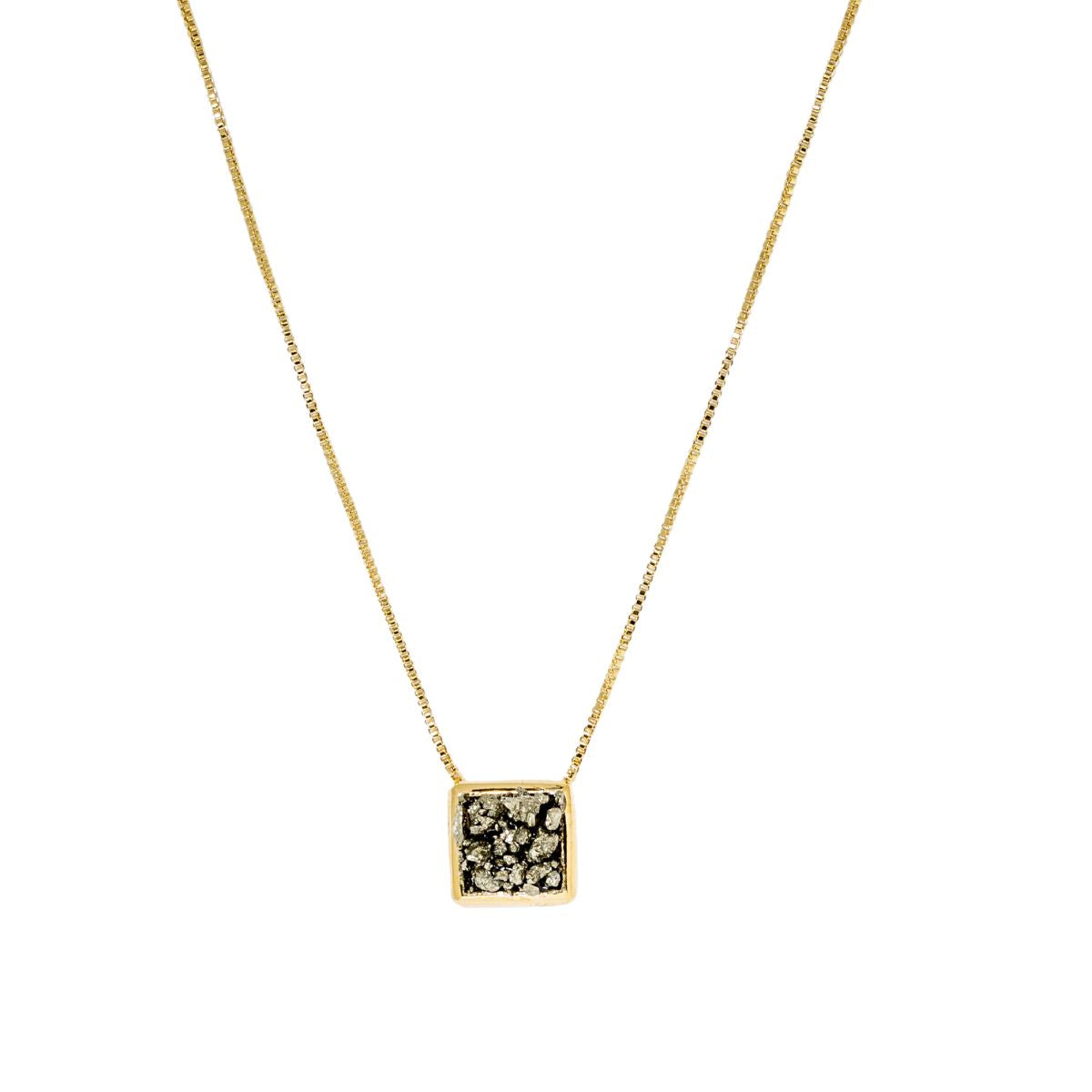 Pyrite Square Necklace - Gold Plated