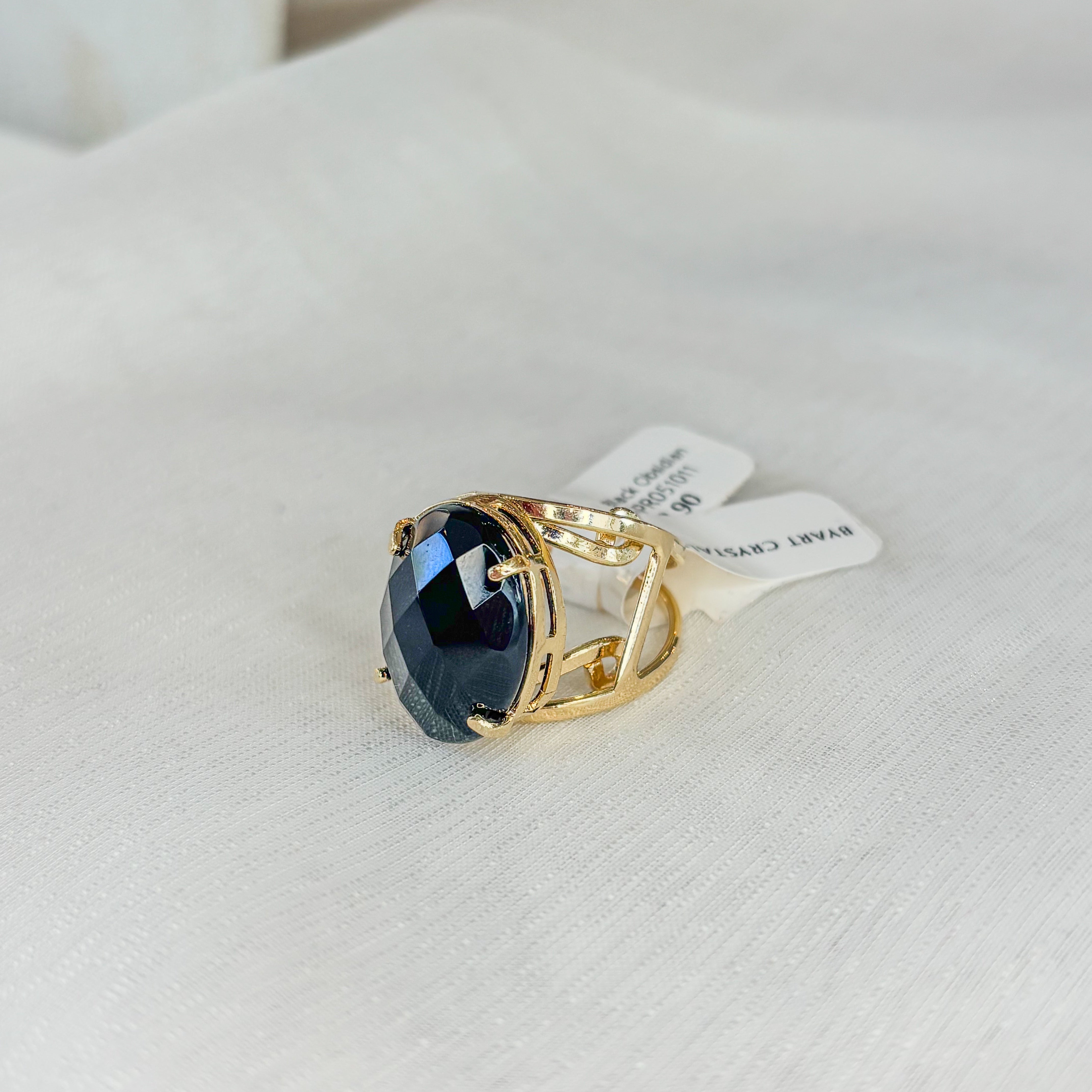 Black Obsidian Cabuchon Ring - Gold Plated