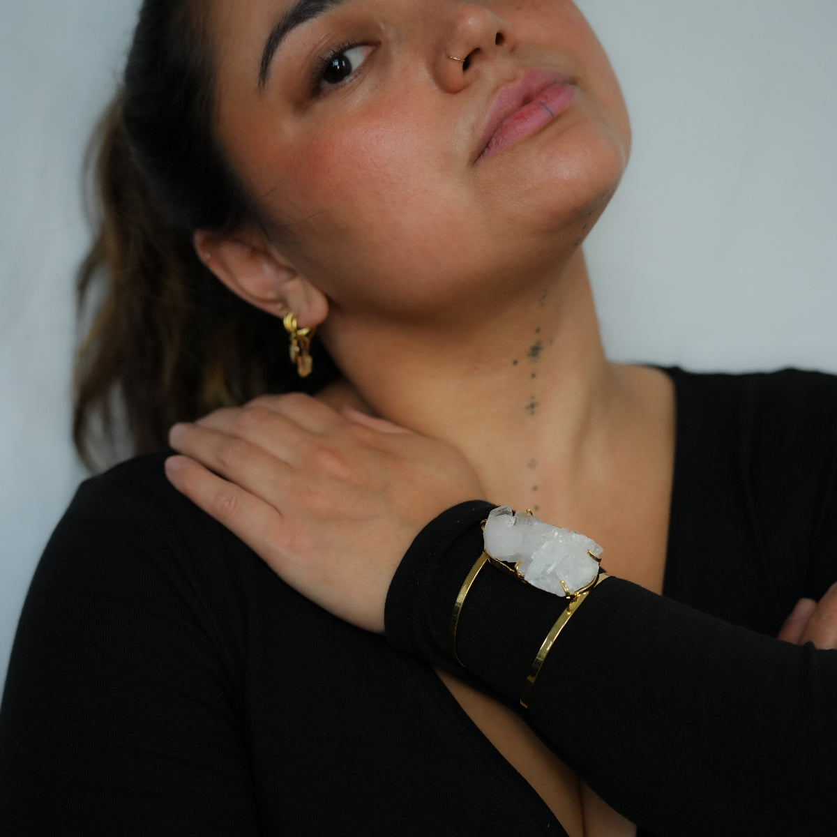 Bergkristal - Cluster Armband - Verguld