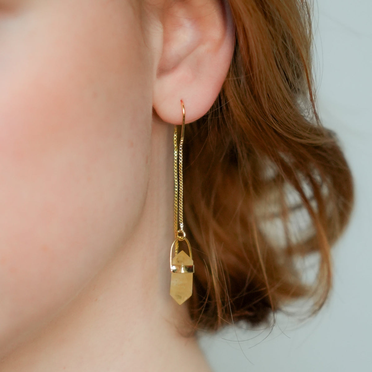 Citrine - Pointed Threaded Earrings - Gold Plated