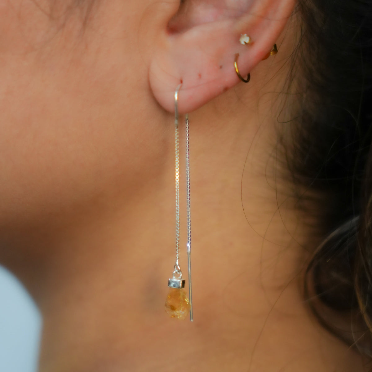 Citrine - Threaded Earrings - Sterling Silver