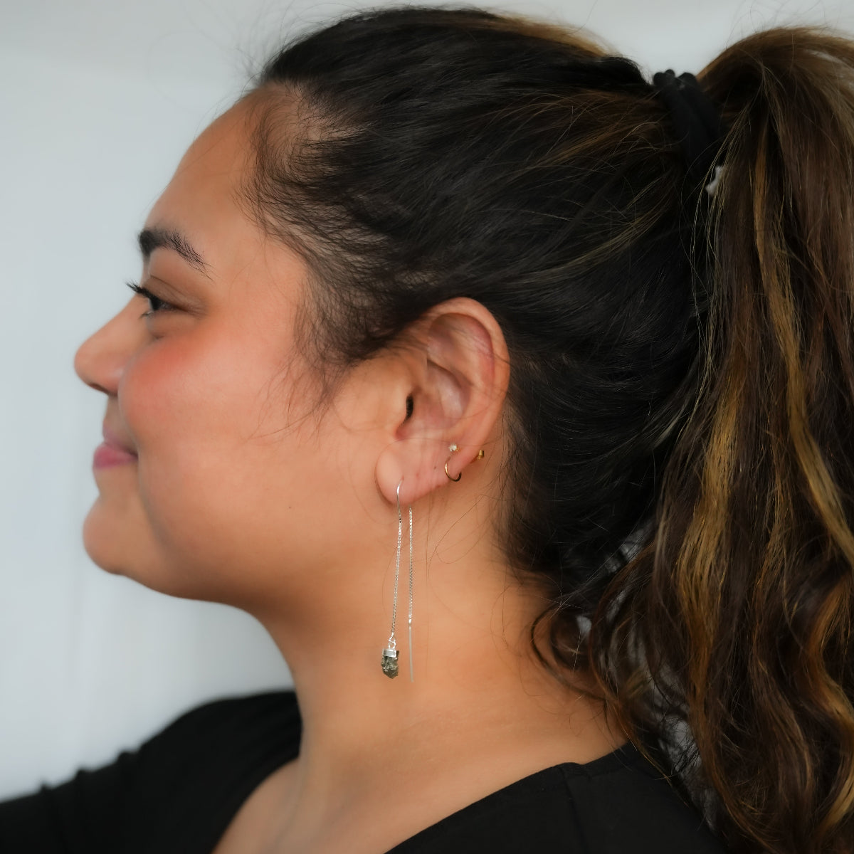Pyrite - Threaded Earrings - Sterling Silver