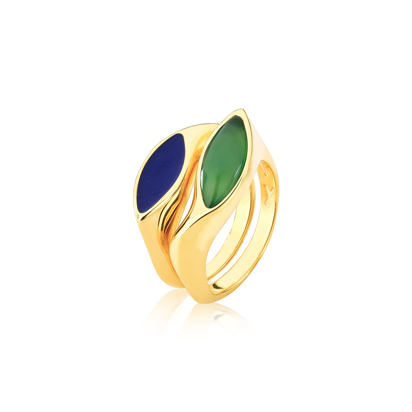 Green Agate Marquise Shape Ring - Gold Plated