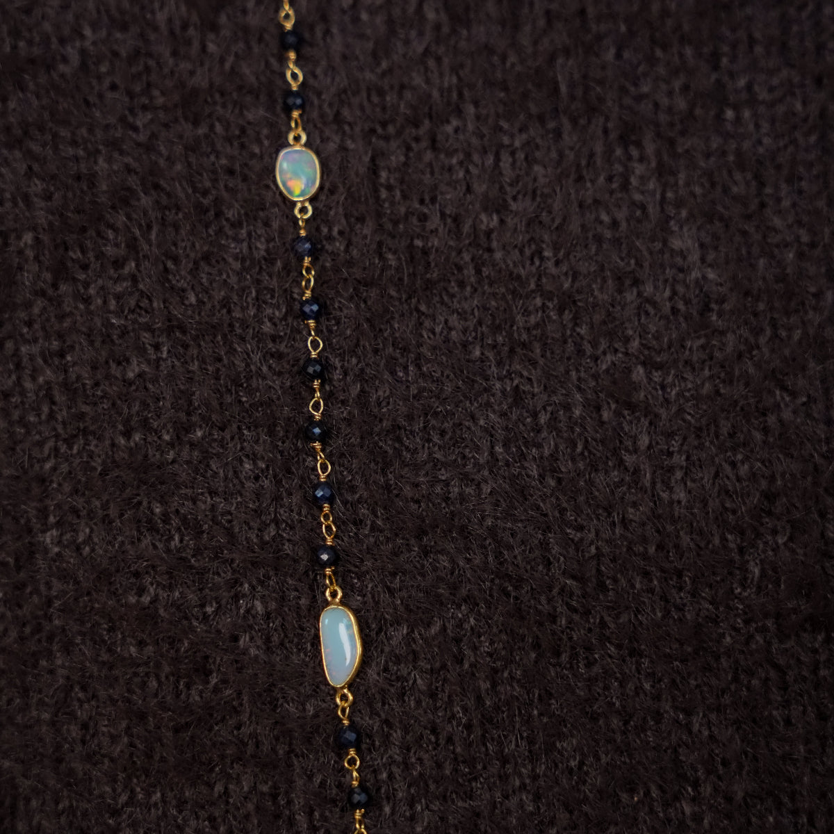 Opal & Blue Shappire Beads Necklace - Gold Plated on Sterling Silver
