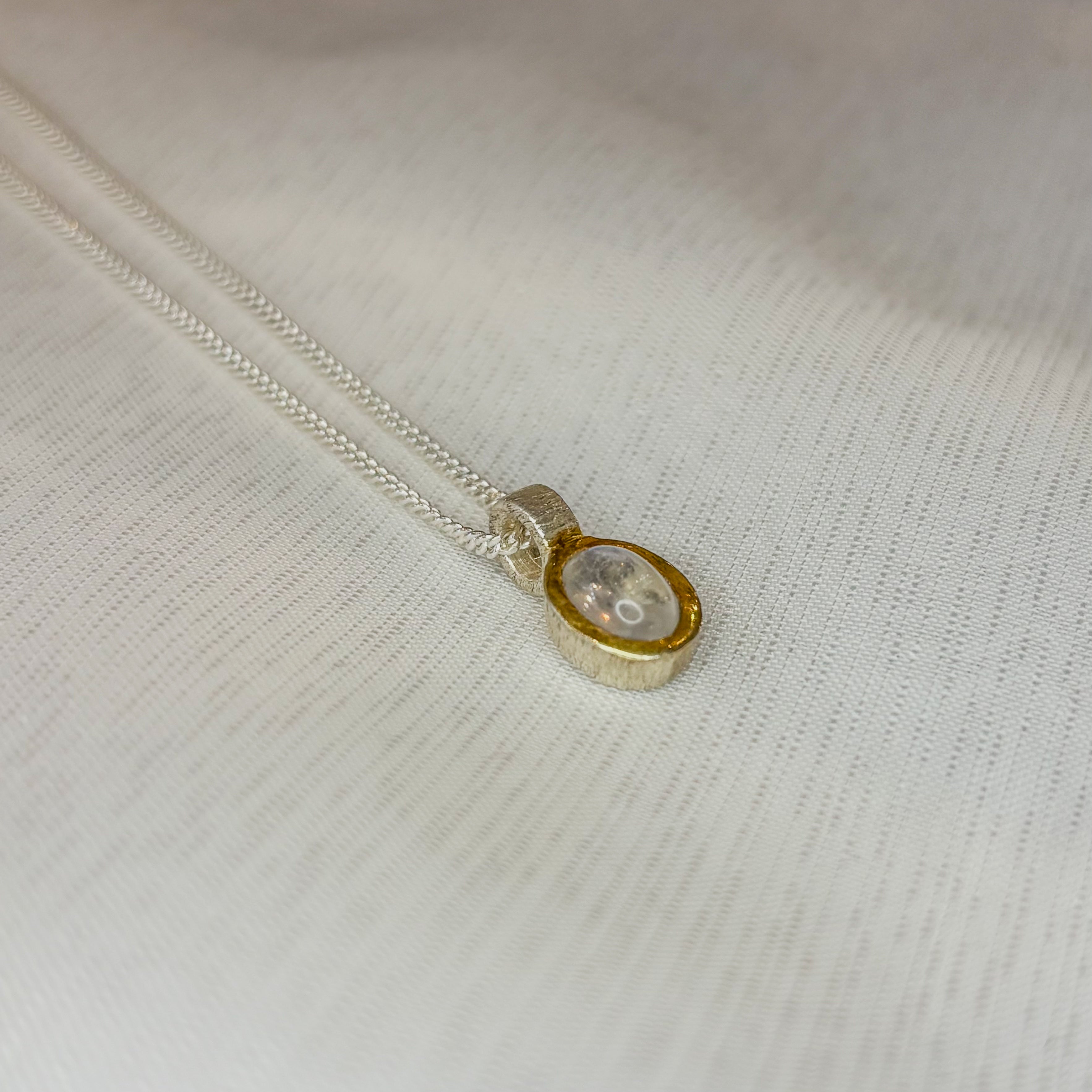 Moonstone Oval Pendant - Sterling Silver Gold Plated
