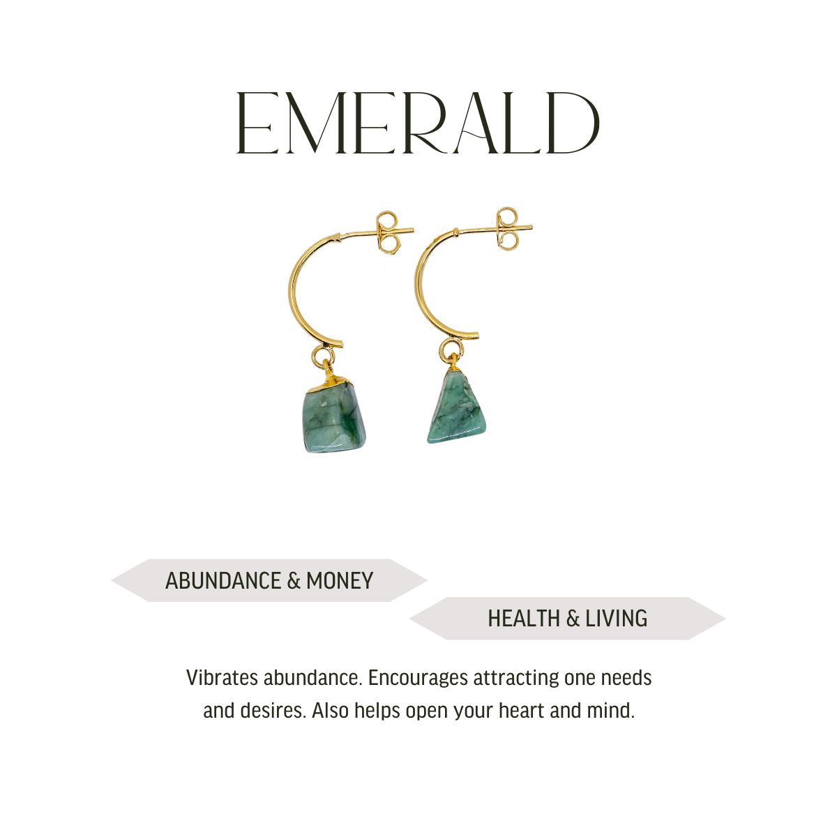 Emerald Half Moon Earrings - Gold Plated
