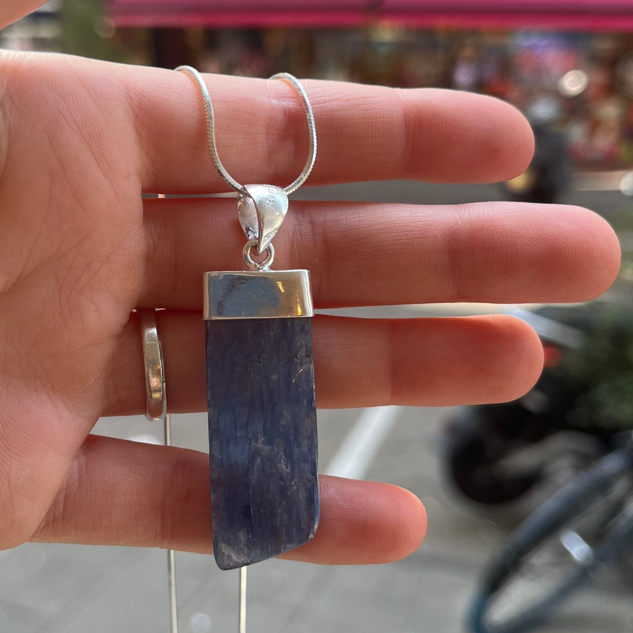 Blue Kyanite Polished Necklace - Sterling Silver