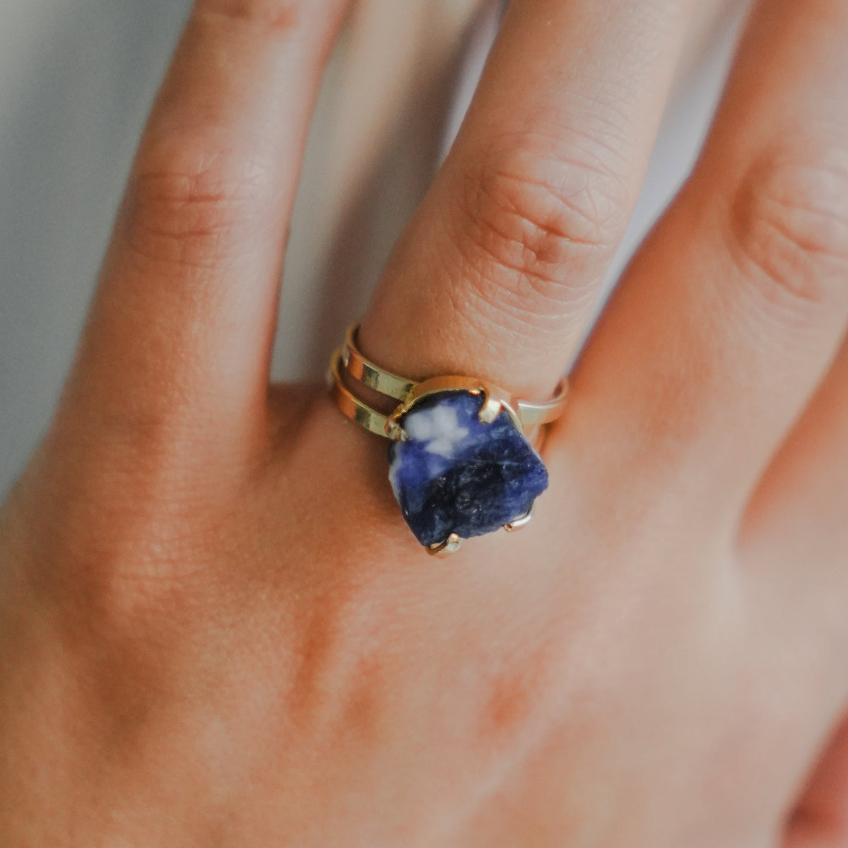 Big Sodalite - Lollipop Ring - Gold Plated