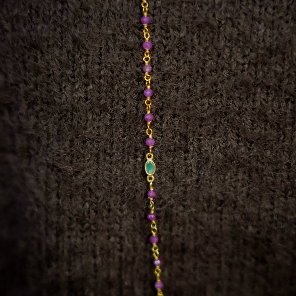 Ruby, Emerald & Sapphire 100cm Necklace - Gold Plated on Sterling Silver