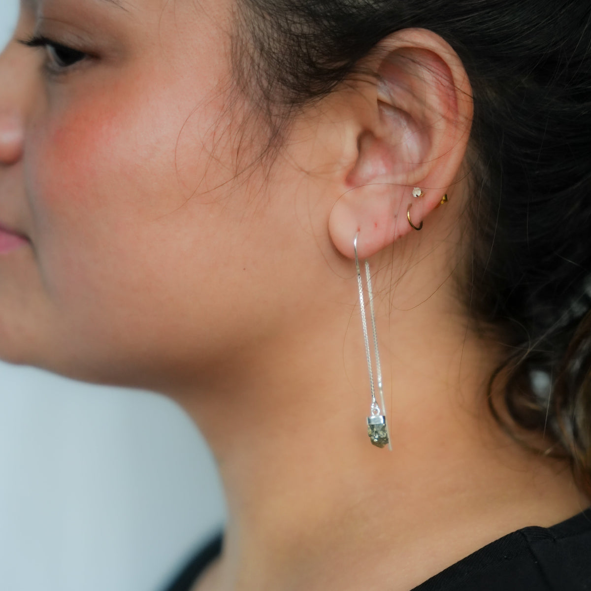 Pyrite - Threaded Earrings - Sterling Silver