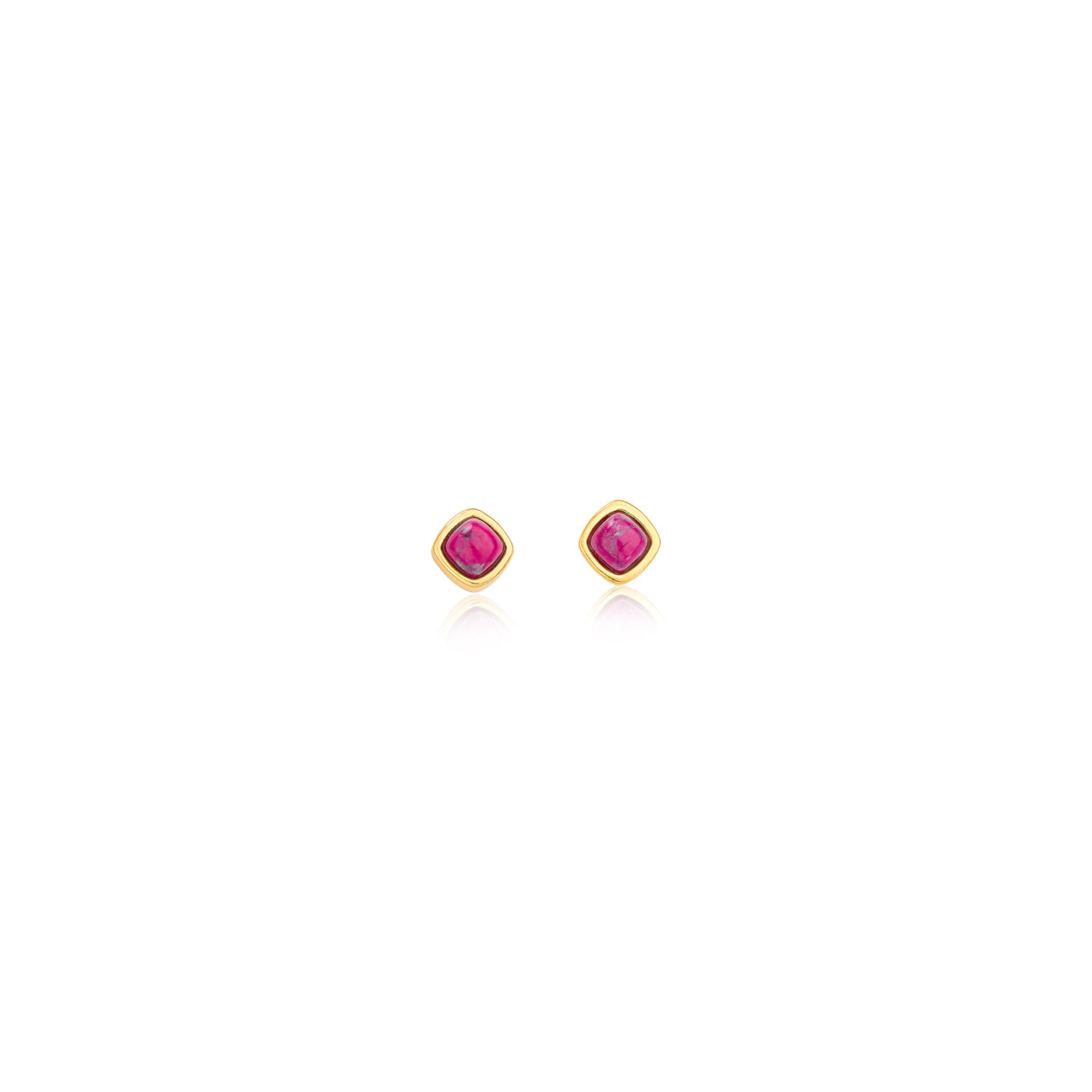 Pink Howlite Stud Earrings - Gold Plated