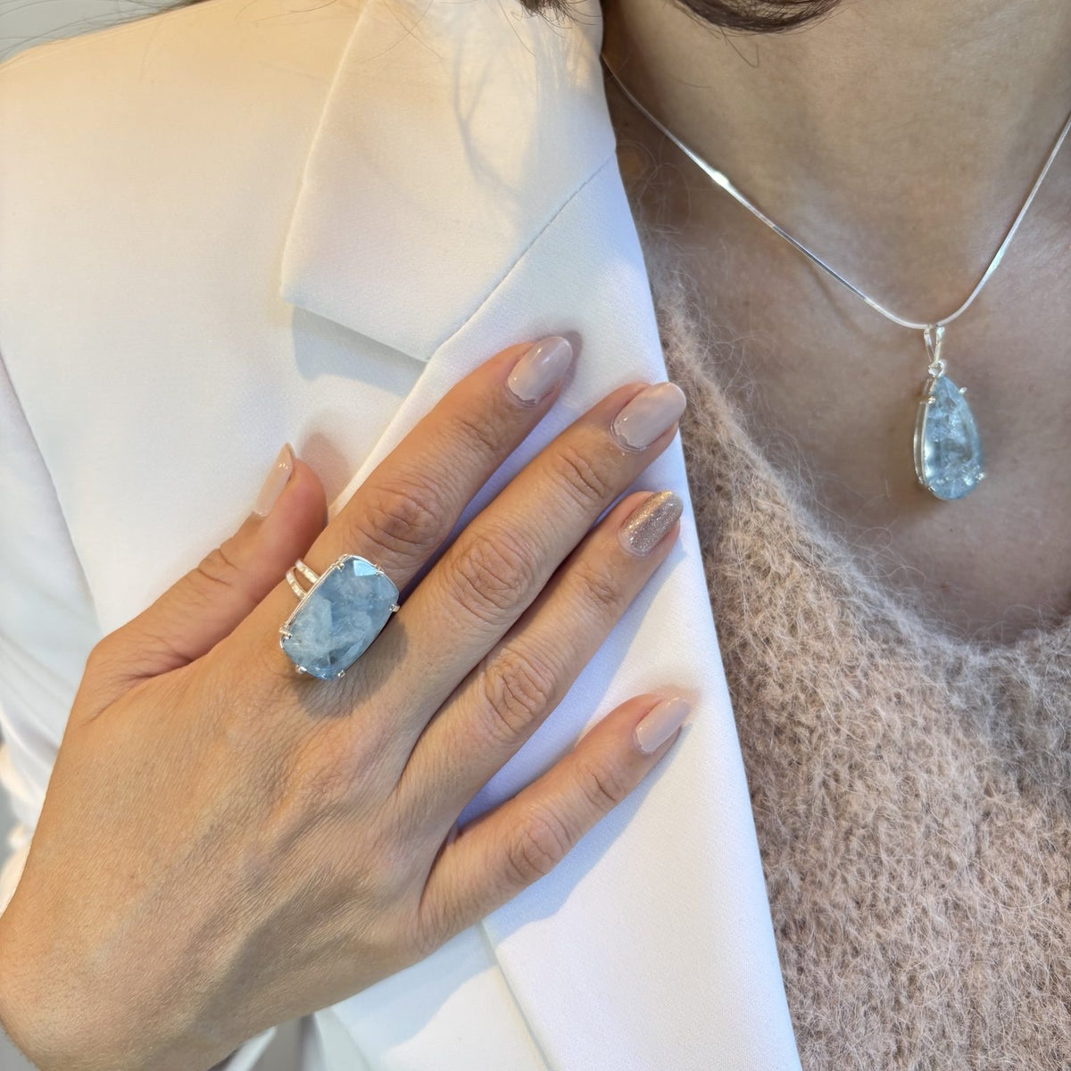 Aquamarine Ocean Blue Big Square Ring — Limited Edition