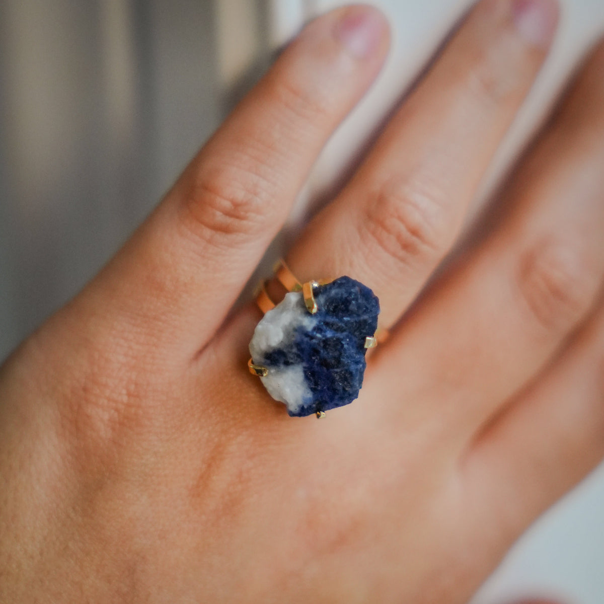 Big Sodalite - Lollipop Ring - Gold Plated