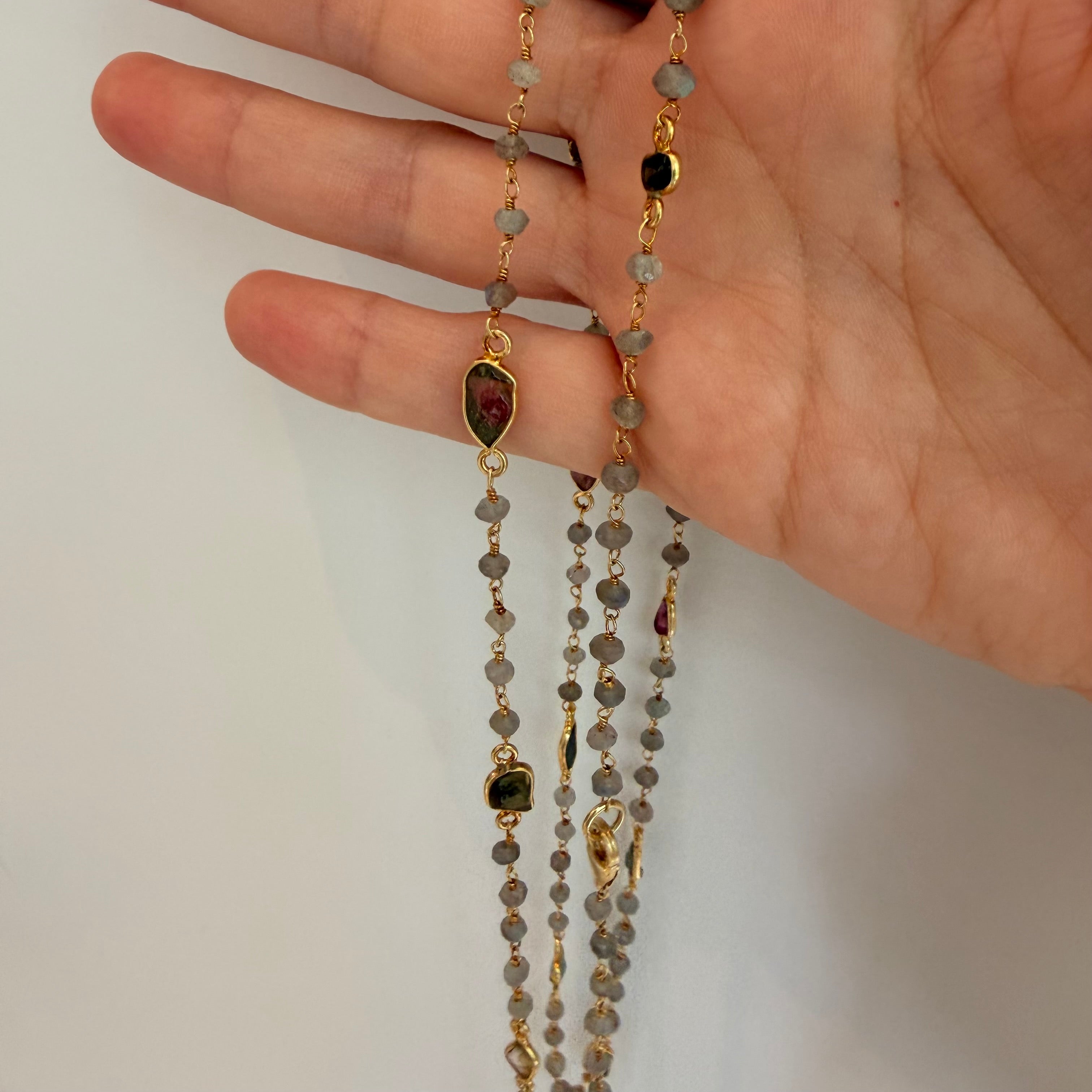 Necklace Labradorite and Tourmalines