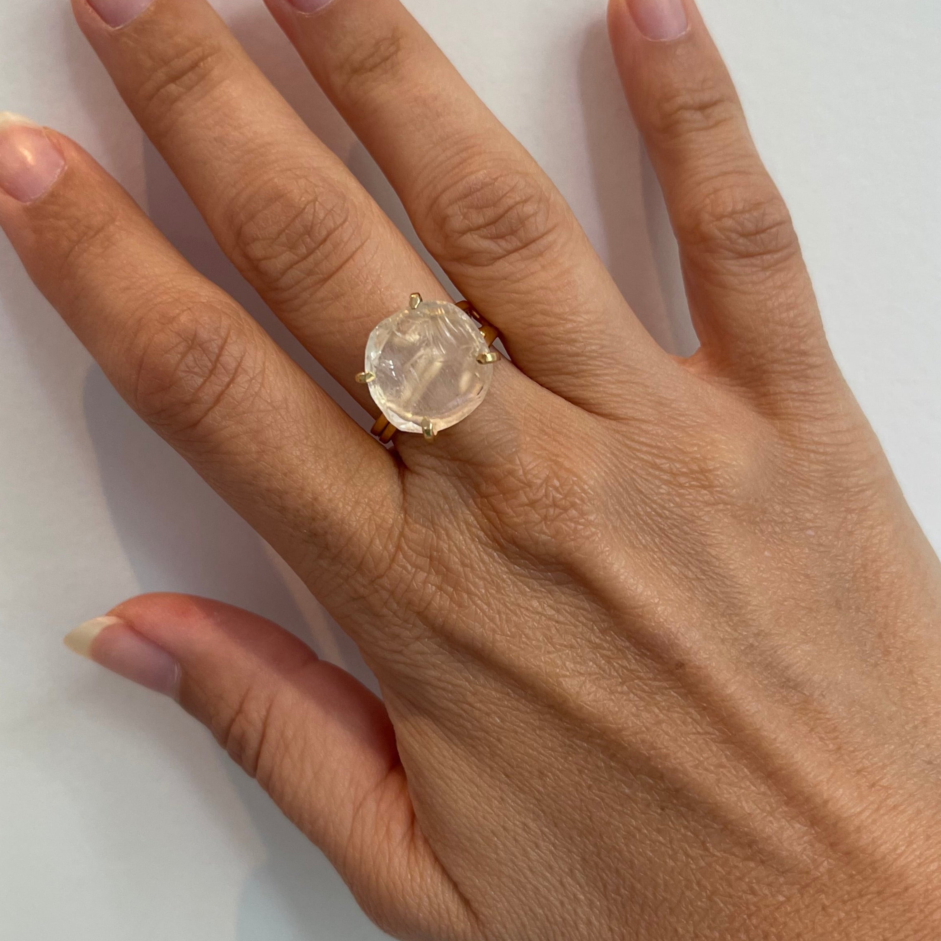 Clear Quartz - Round Raw Ring - Gold Plated