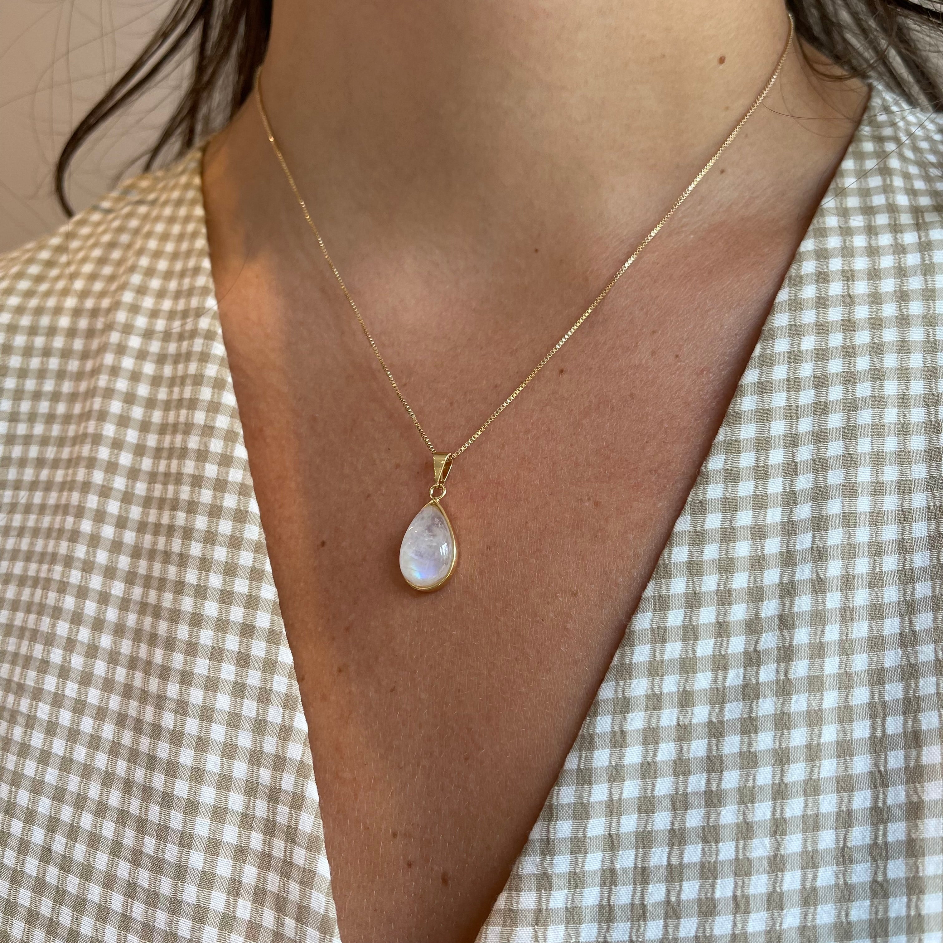 Medium Tear Drop Moonstone Pendant - Gold Plated