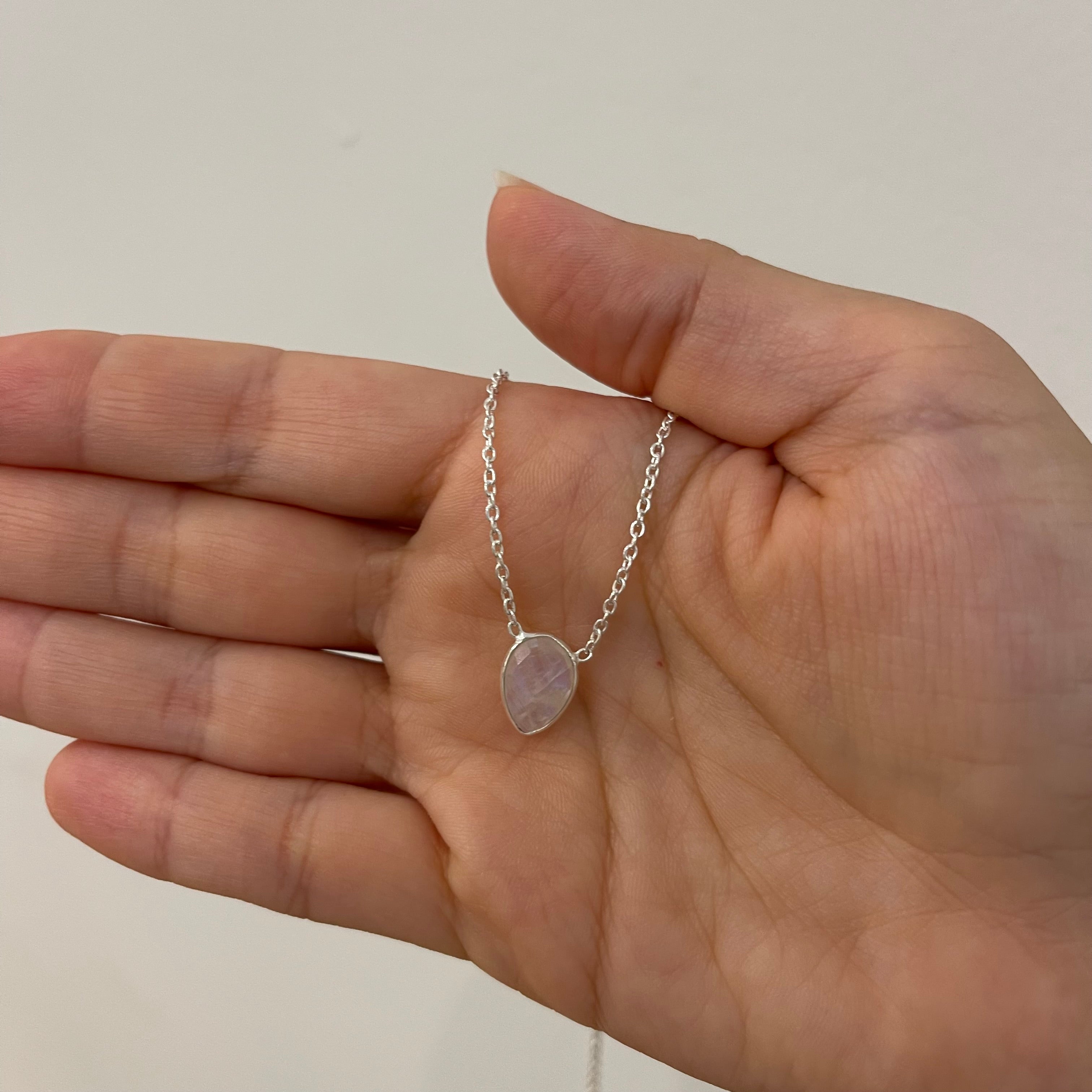 Rainbow Moonstone Necklace - Sterling Silver