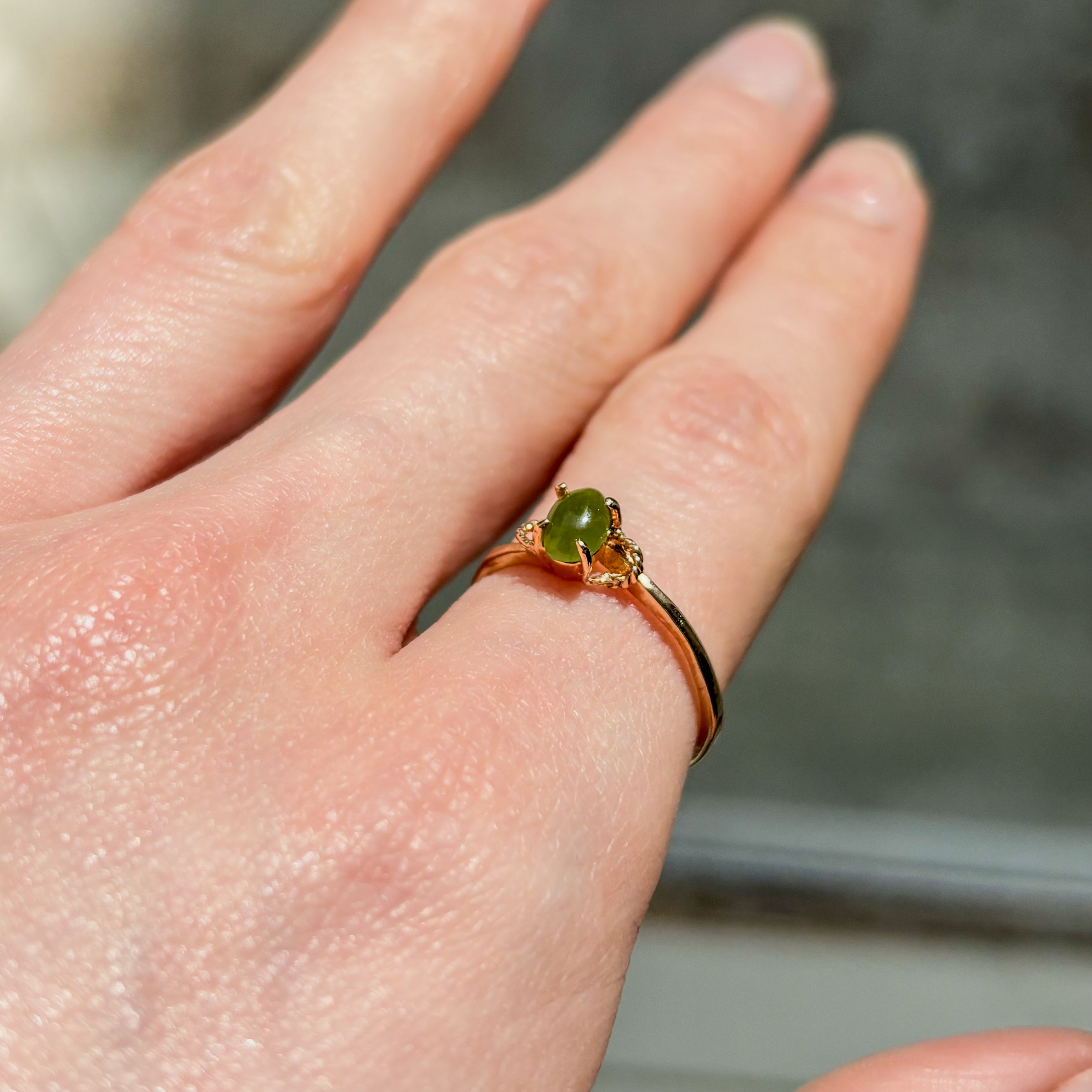 Jade Oval Solitaire Ring - Gold Plated