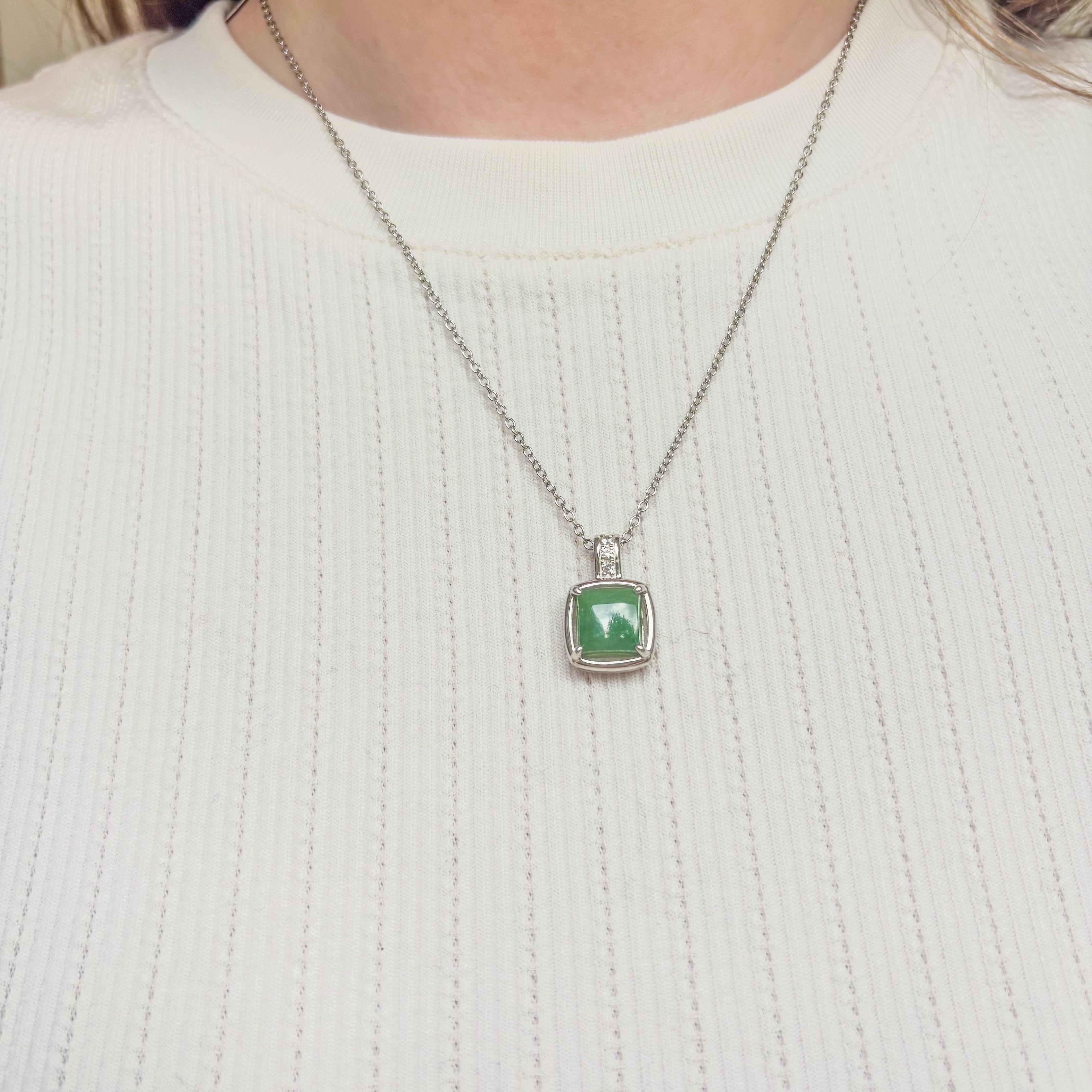 Jade and Zirconia Square Necklace - Sterling Silver
