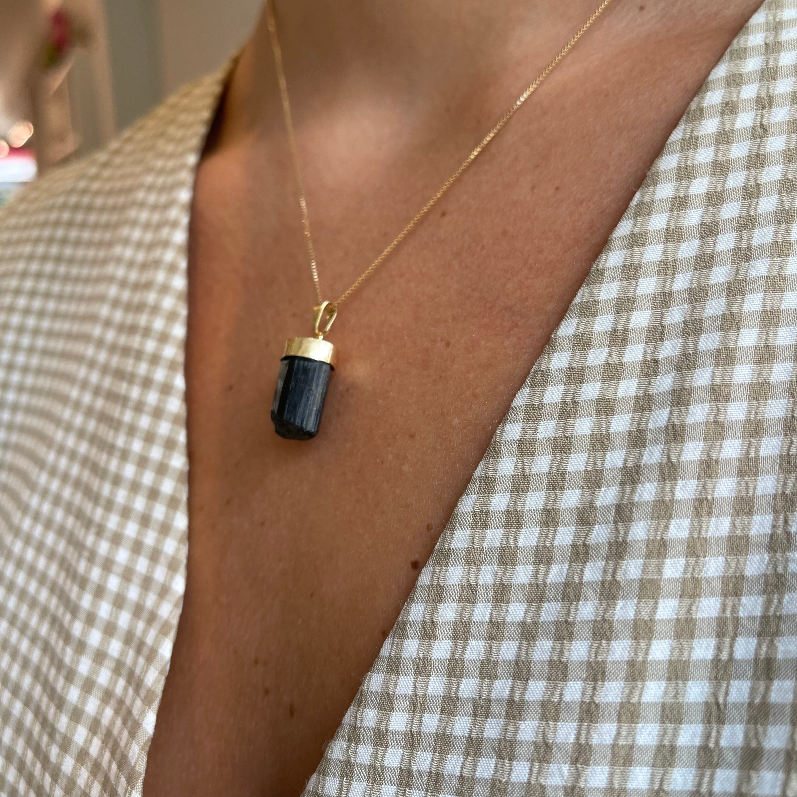 Black Tourmaline Pendant - Gold Plated