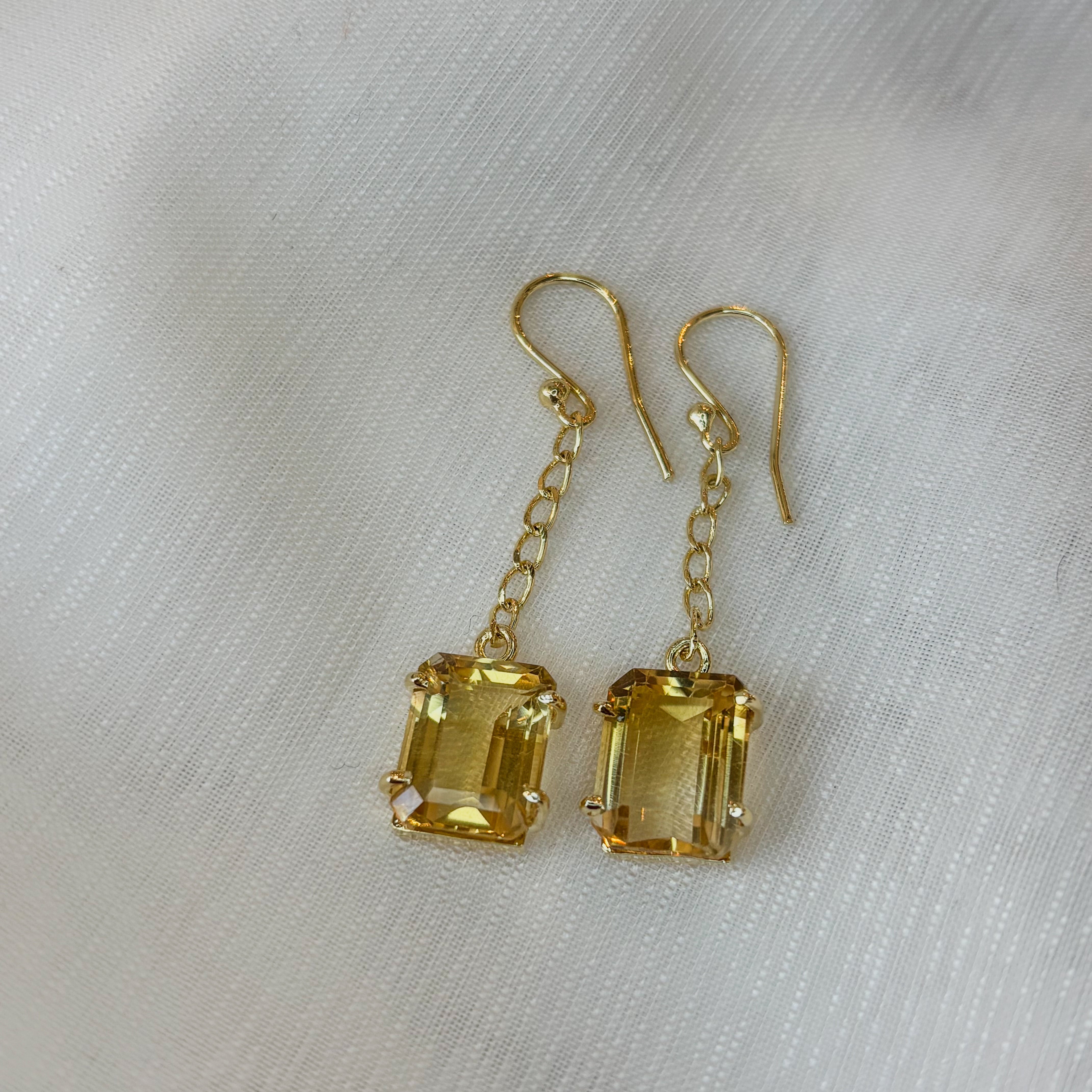 Citrine Sunlit Square Earrings - Vermeil