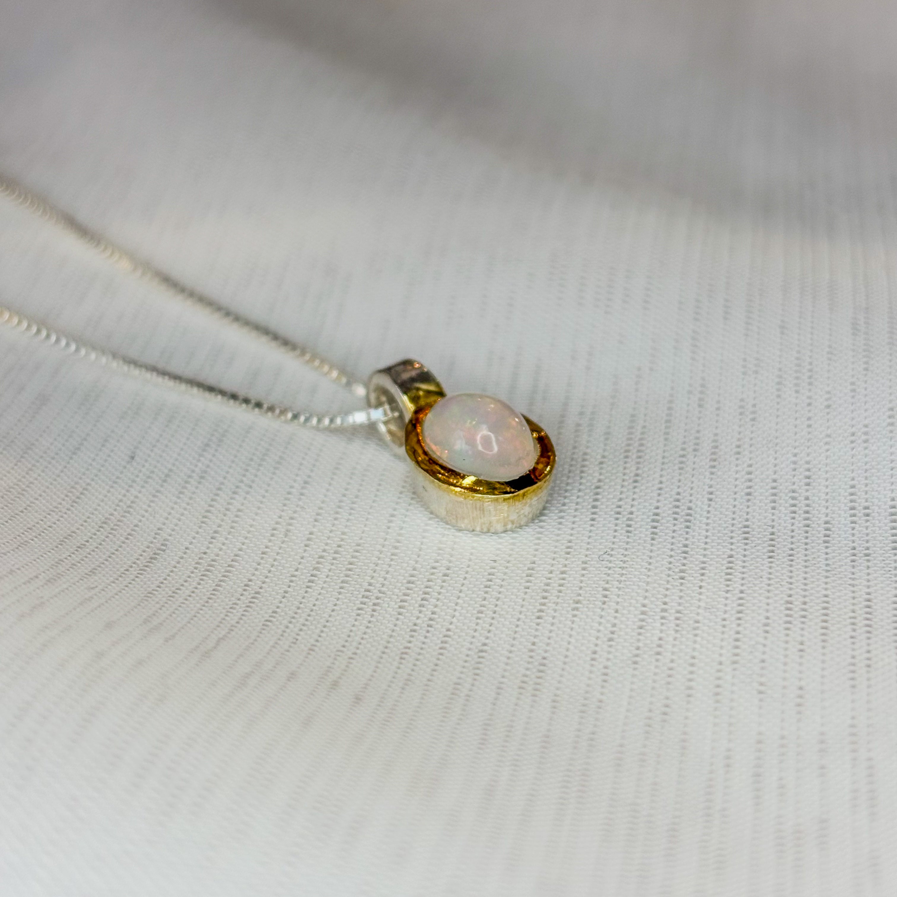 Opal Oval Pendant - Sterling Silver Gold Plated