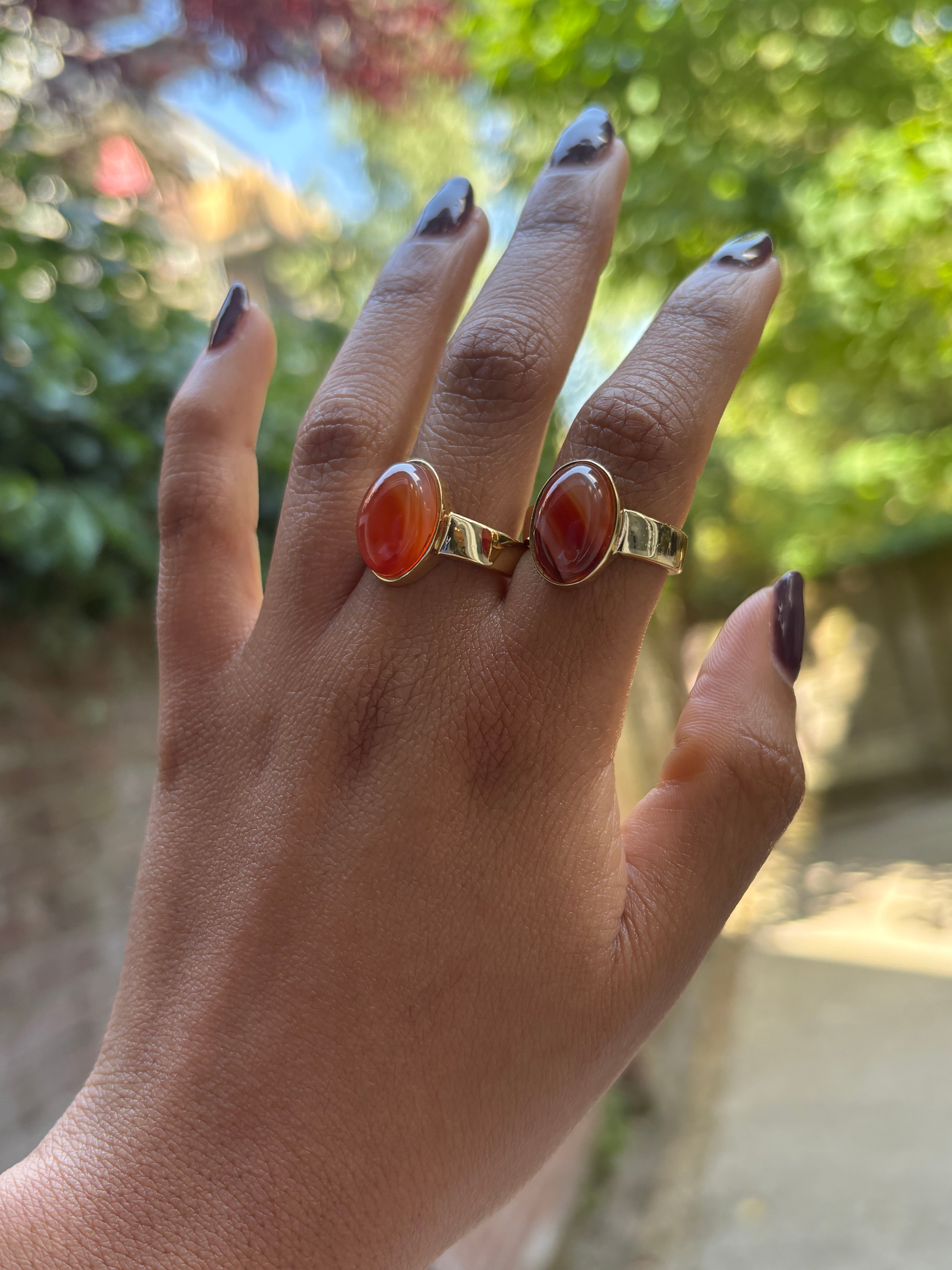 Orange Agate - Oval Ring - Gold Plated