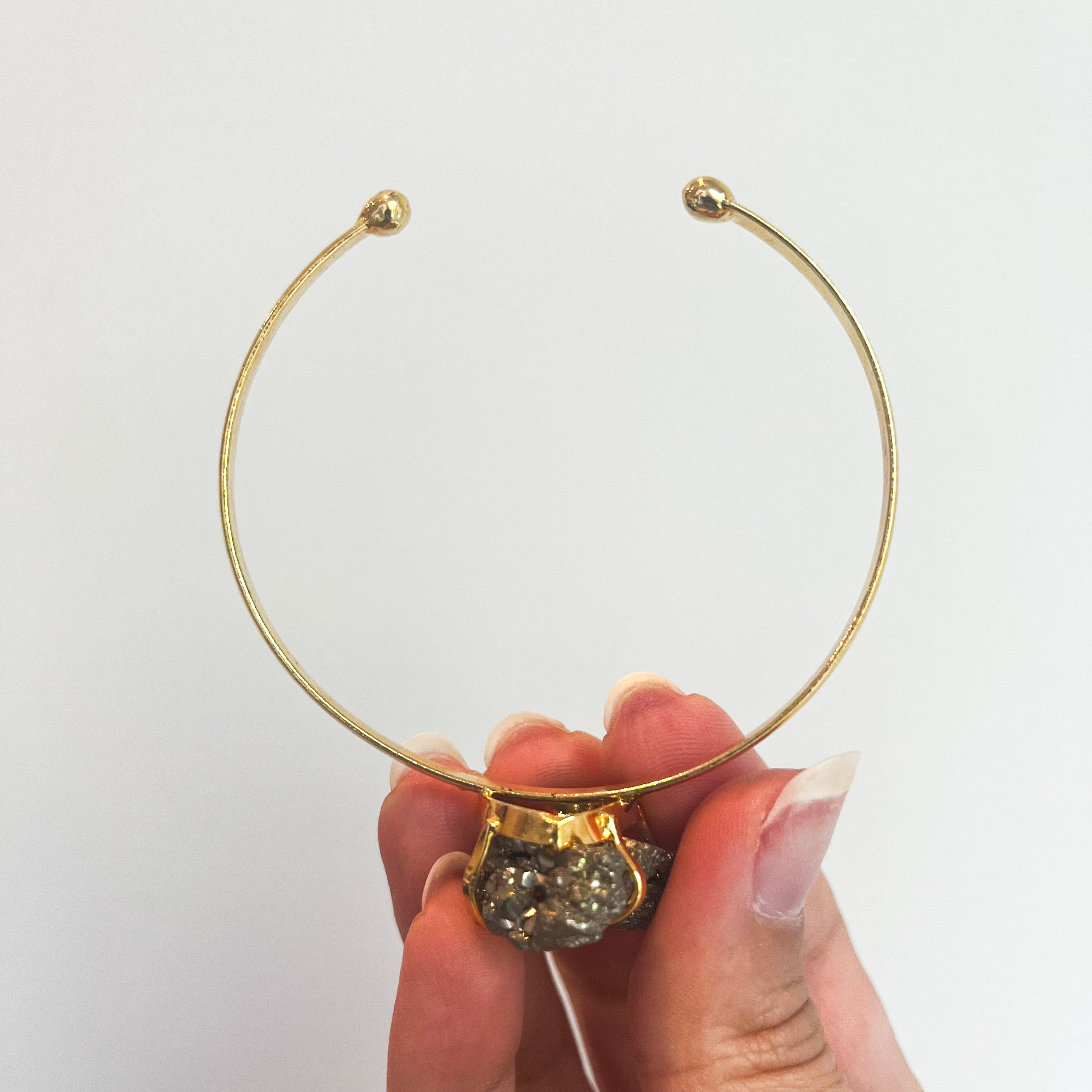 Pyrite Bangle Bracelet - Gold Plated