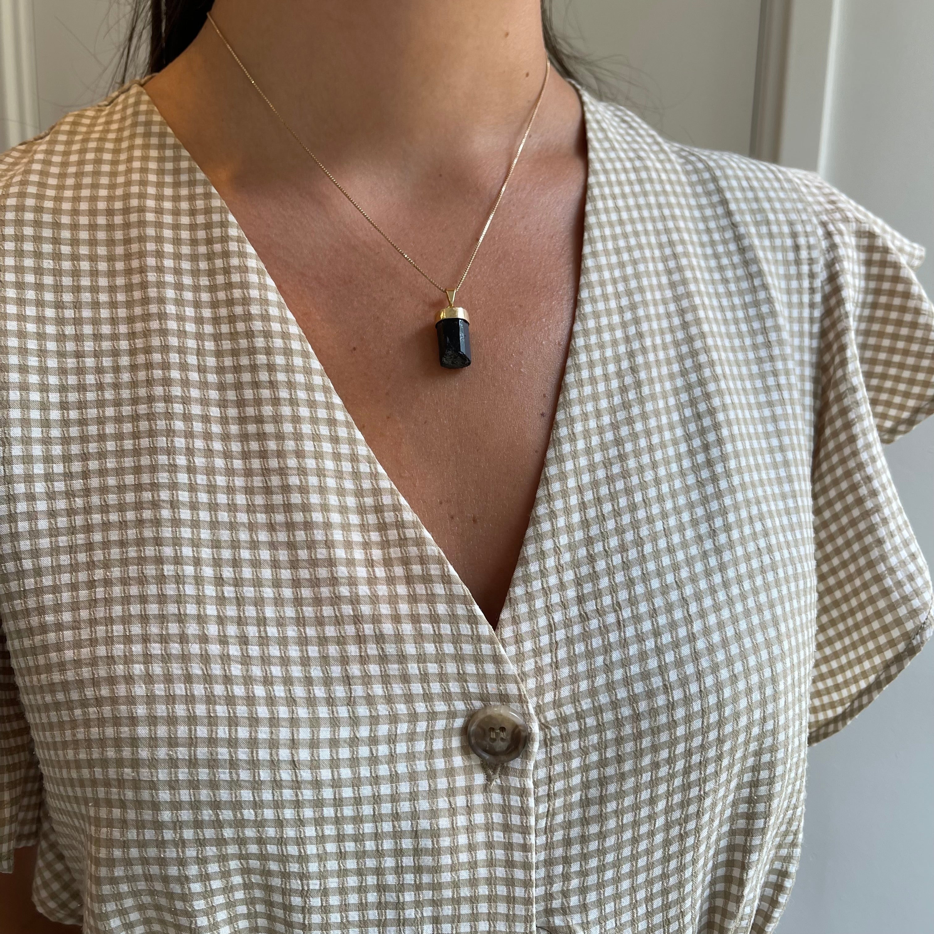 Black Tourmaline Pendant - Gold Plated