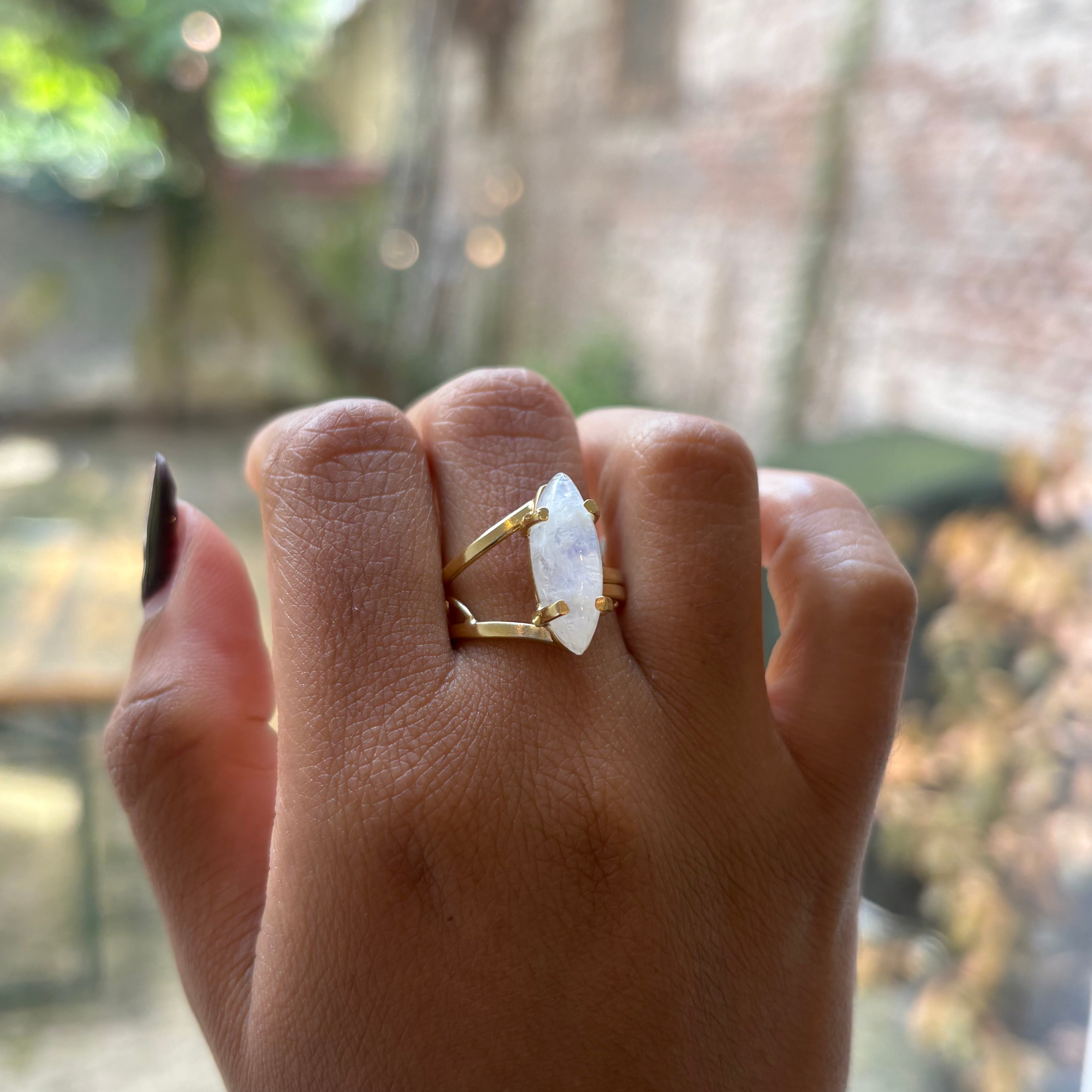 Moonstone Cabuchon Adjustable Ring - Gold Plated