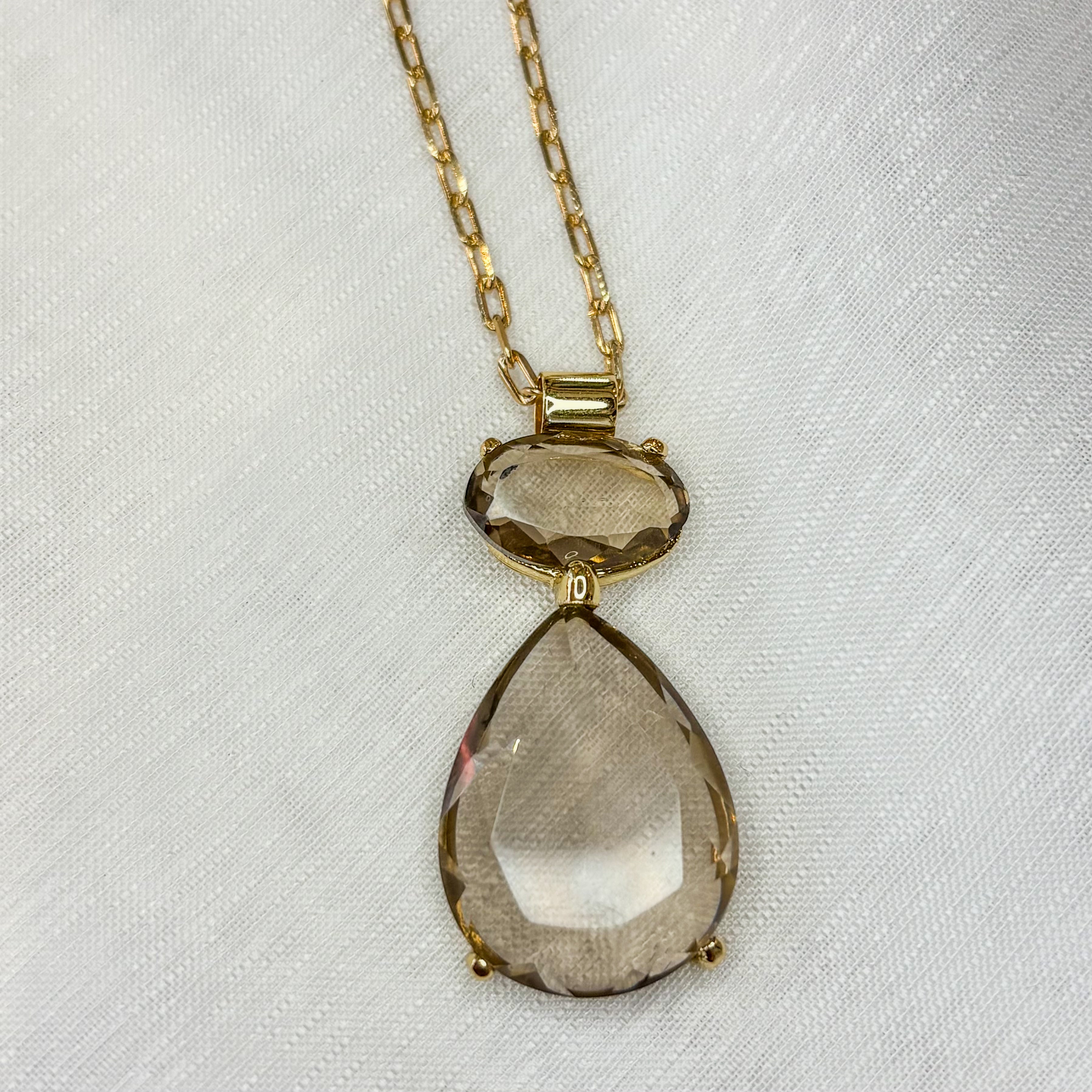 Double Drop Smoky Quartz Necklace - Gold Plated
