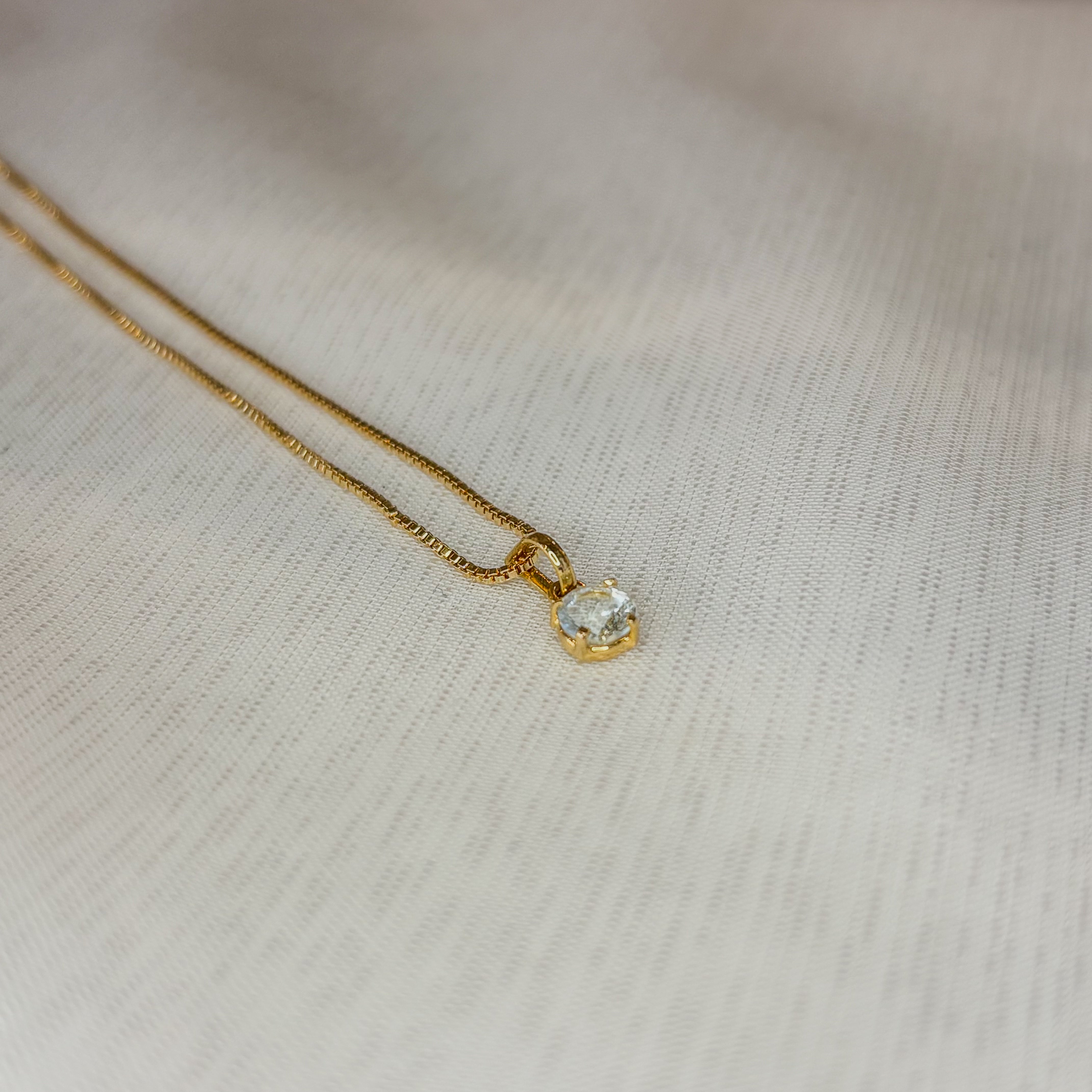 Dainty Round Aquamarine Pendant - Gold Plated