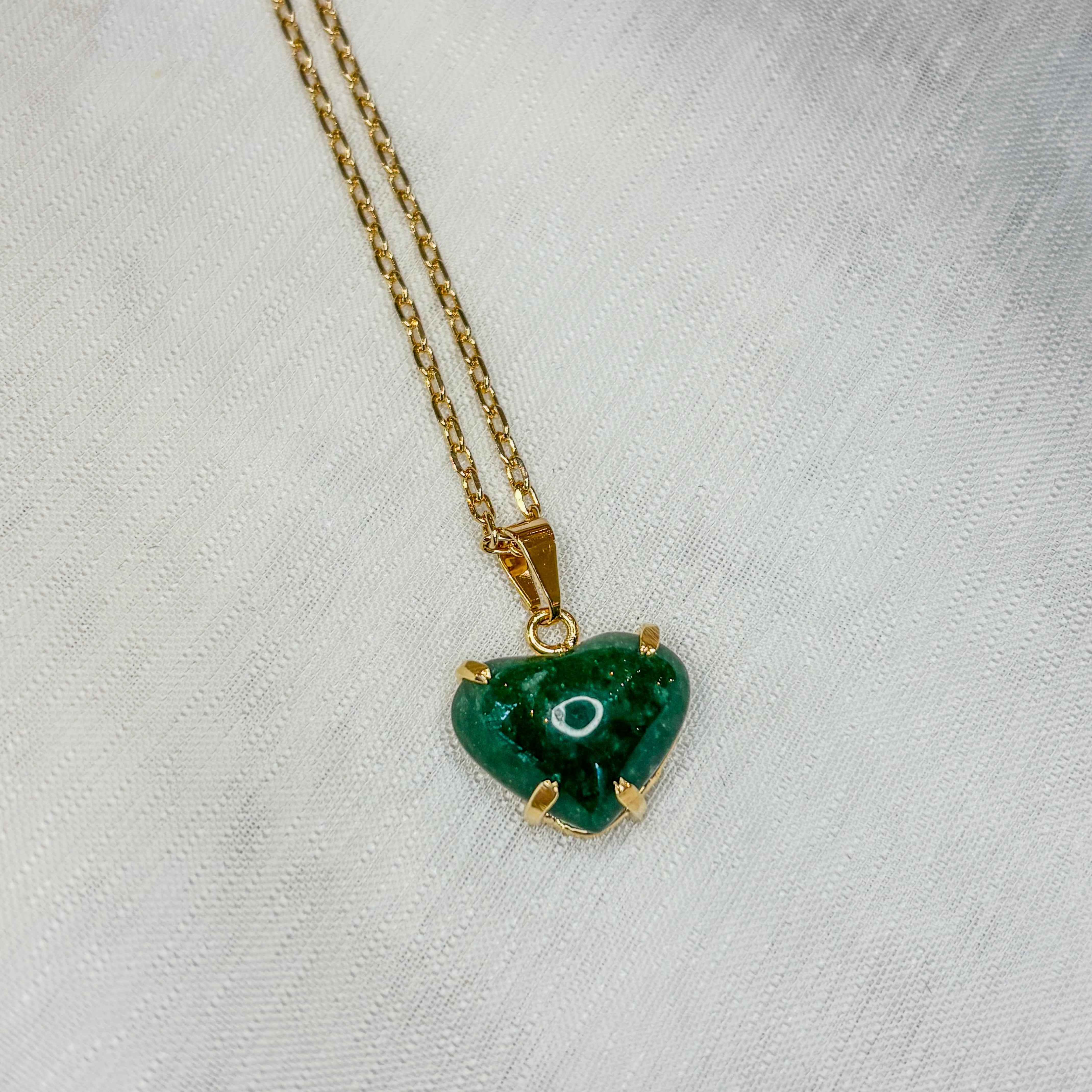 Green Quartz Love Heart Pendant Gold Plated