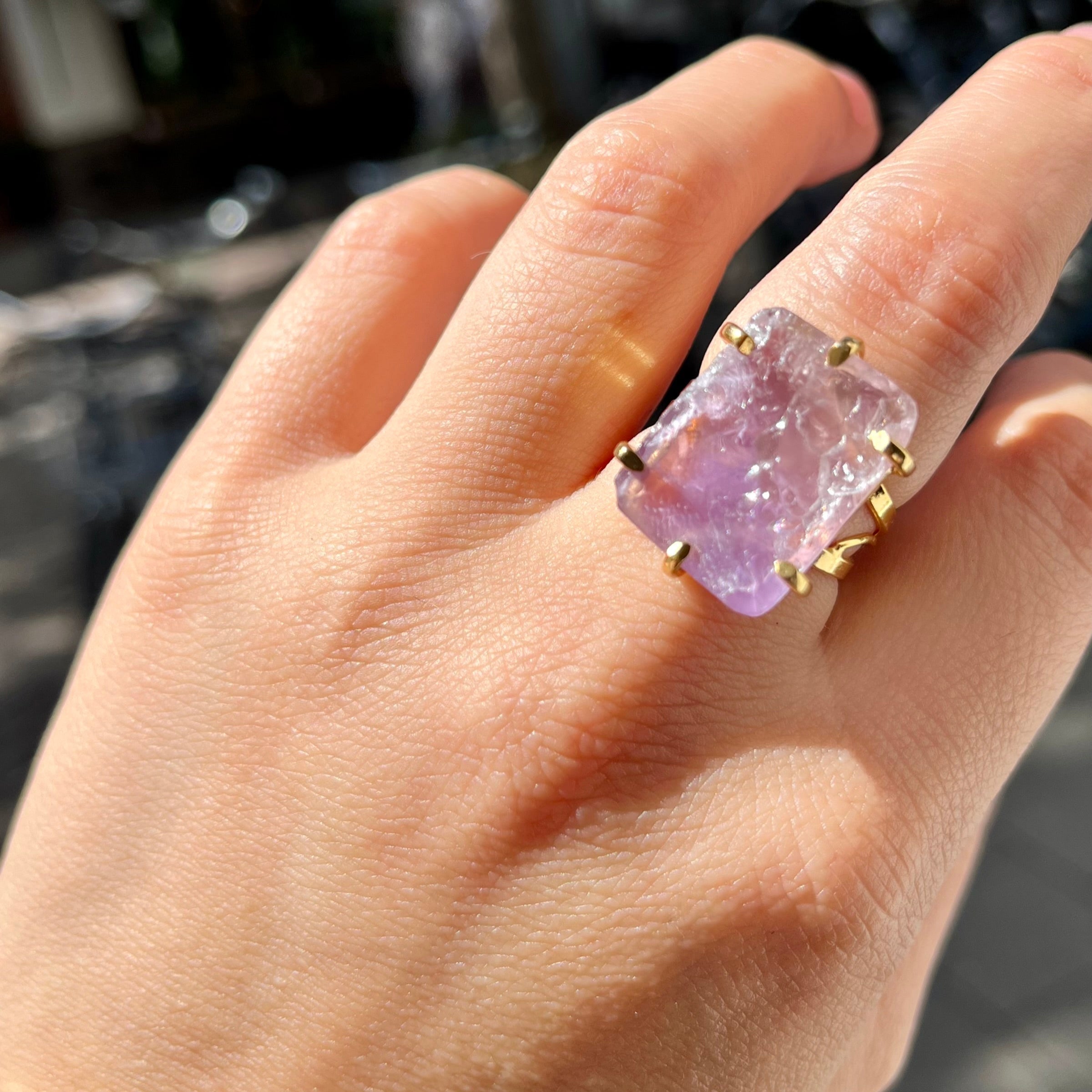Ring Big Square Amethyst Gold Plated
