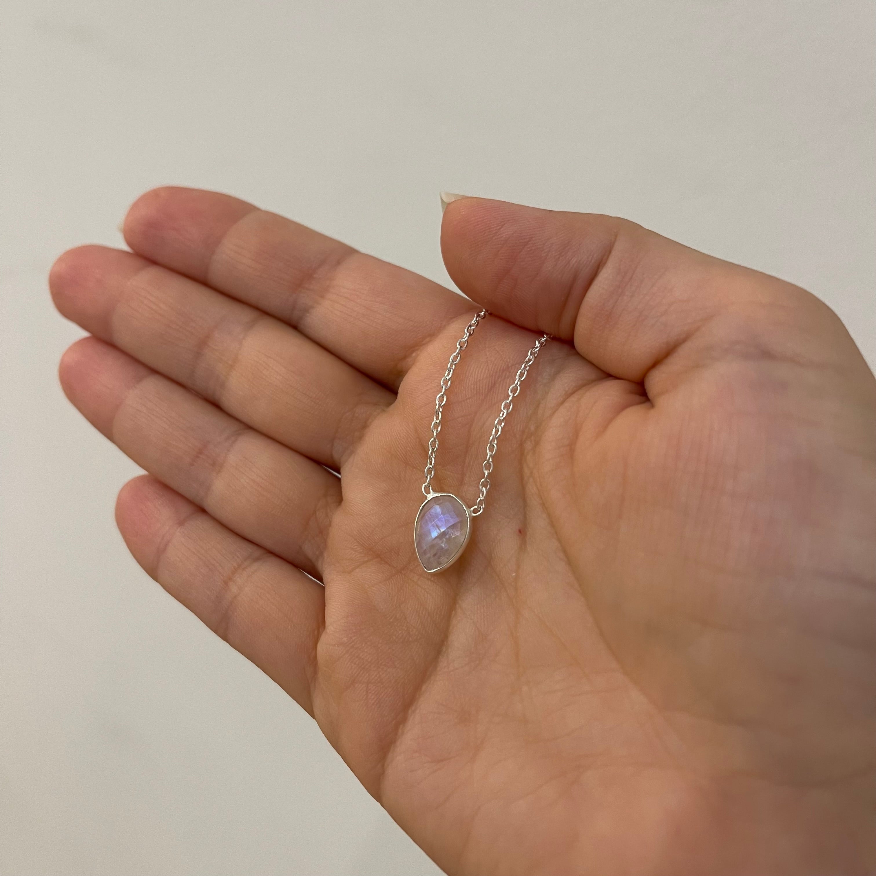 Rainbow Moonstone Necklace - Sterling Silver
