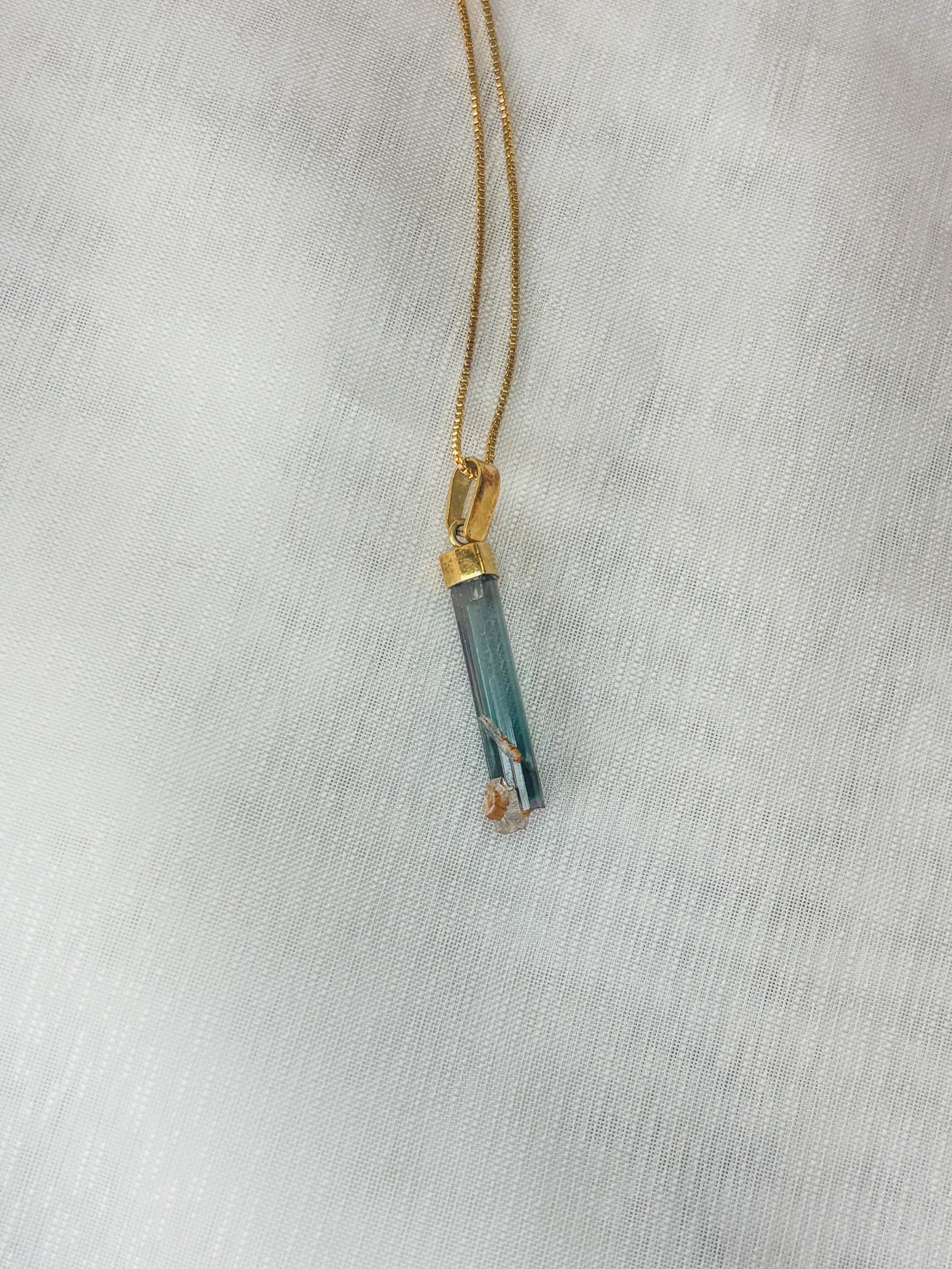 Blue Tourmaline Indigo Spirit Raw Pendant - Gold 18k